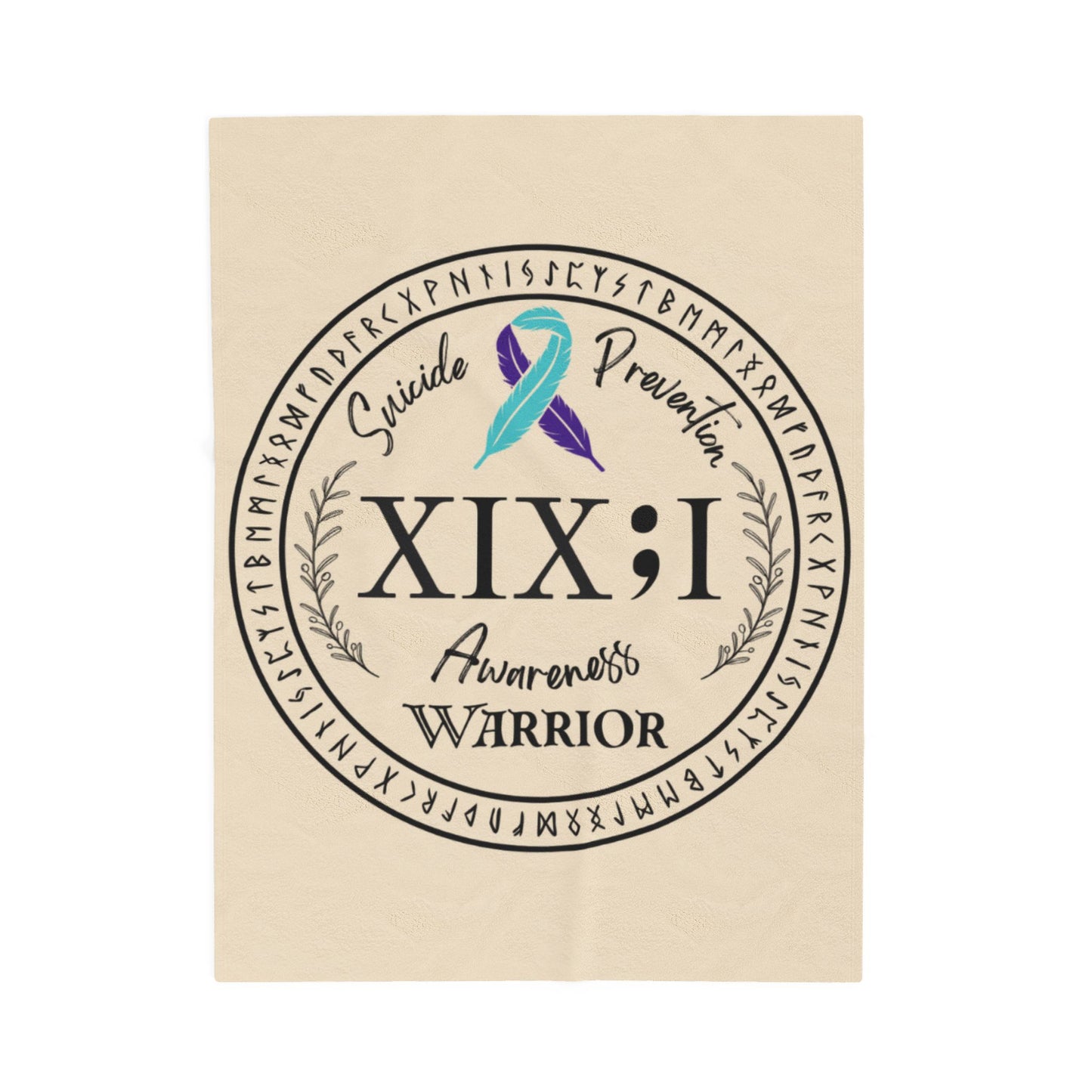 Velveteen Plush Blanket: Serene Suicide Awareness Warrior (XIX;I) Teal & Purple Support Ribbon