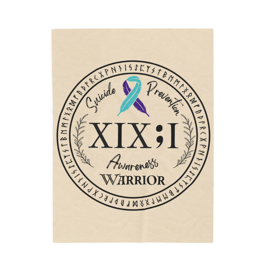 Velveteen Plush Blanket: Serene Suicide Awareness Warrior (XIX;I) Teal & Purple Support Ribbon