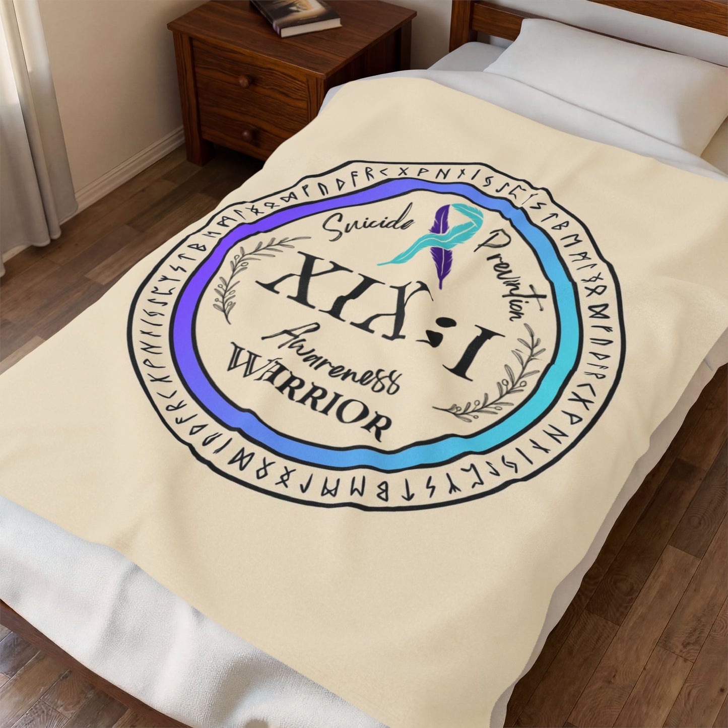 Velveteen Plush Blanket: Suicide Prevention Awareness Warrior XIX;I Teal and Purple Glow