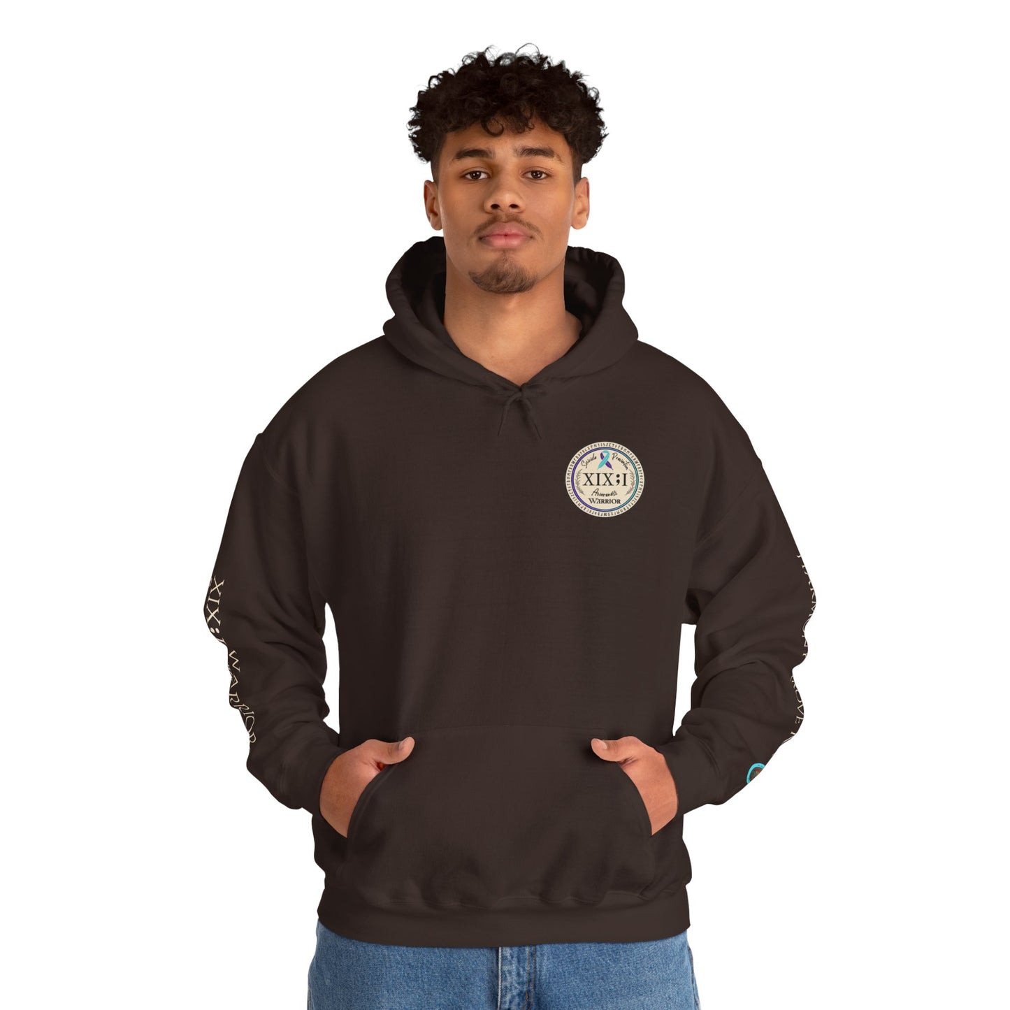 Pullover Hoodie: Suicide Awareness Warrior (XIX;I) Teal & Purple Support Ribbon