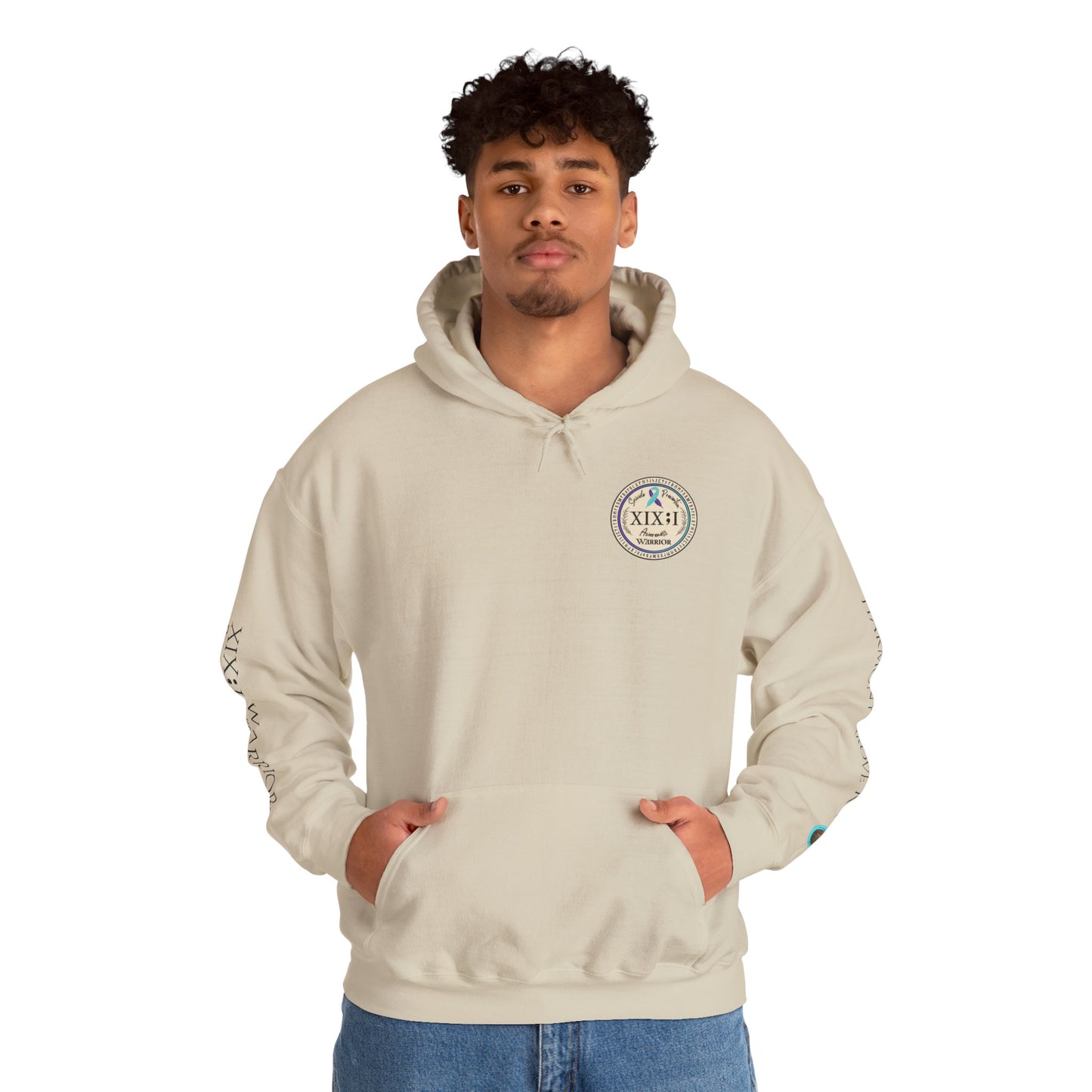 Pullover Hoodie: Suicide Awareness Warrior (XIX;I) Teal & Purple Support Ribbon