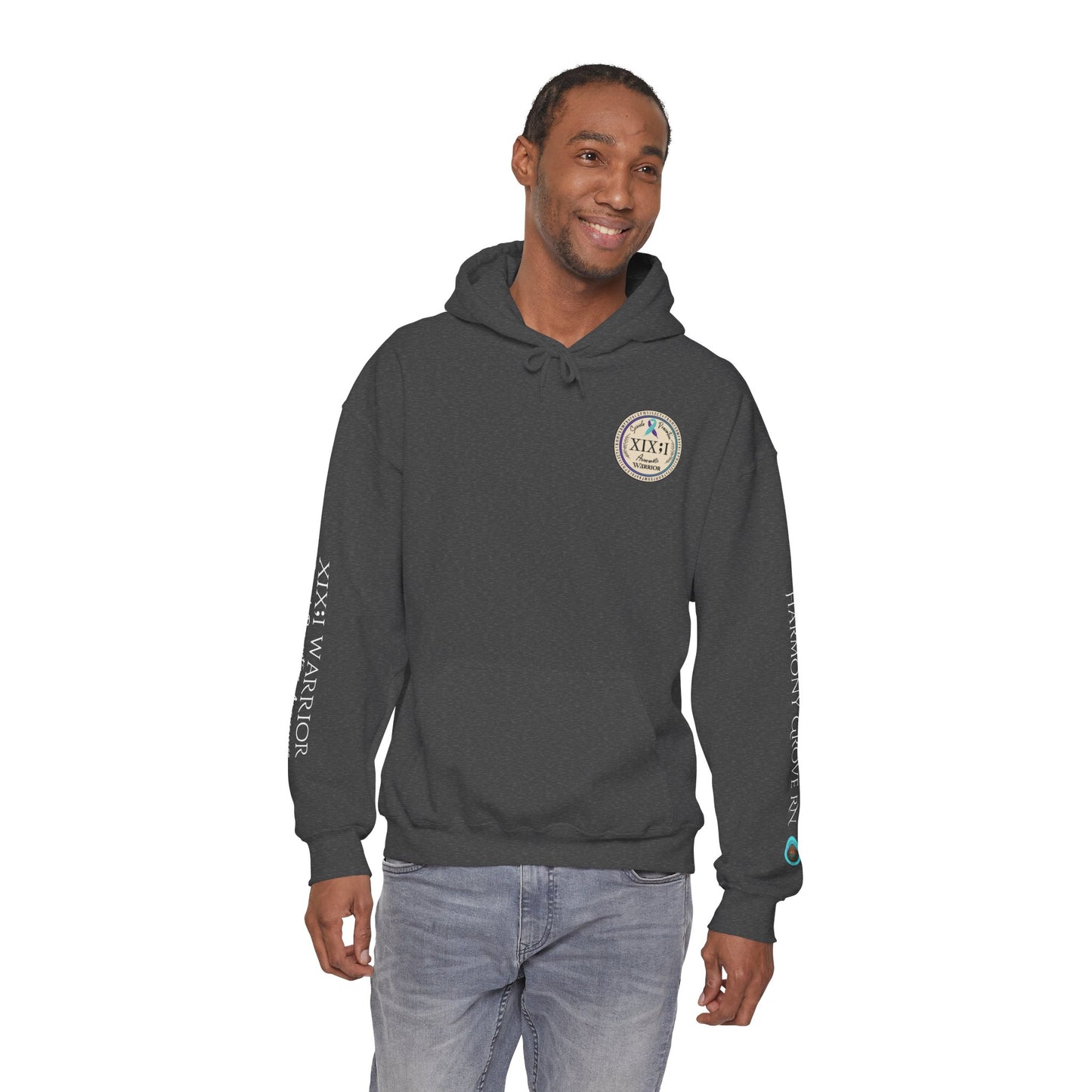 Pullover Hoodie: Suicide Awareness Warrior (XIX;I) Teal & Purple Support Ribbon