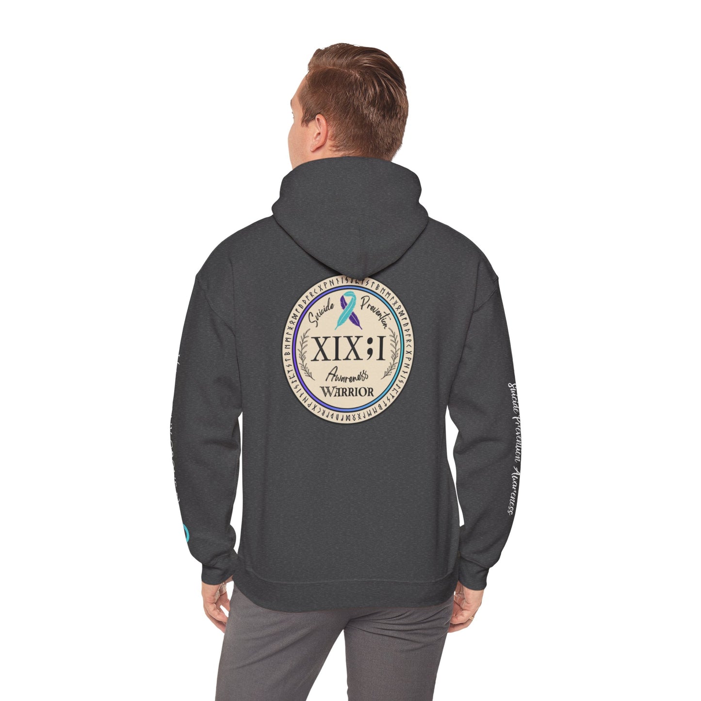 Pullover Hoodie: Suicide Awareness Warrior (XIX;I) Teal & Purple Support Ribbon