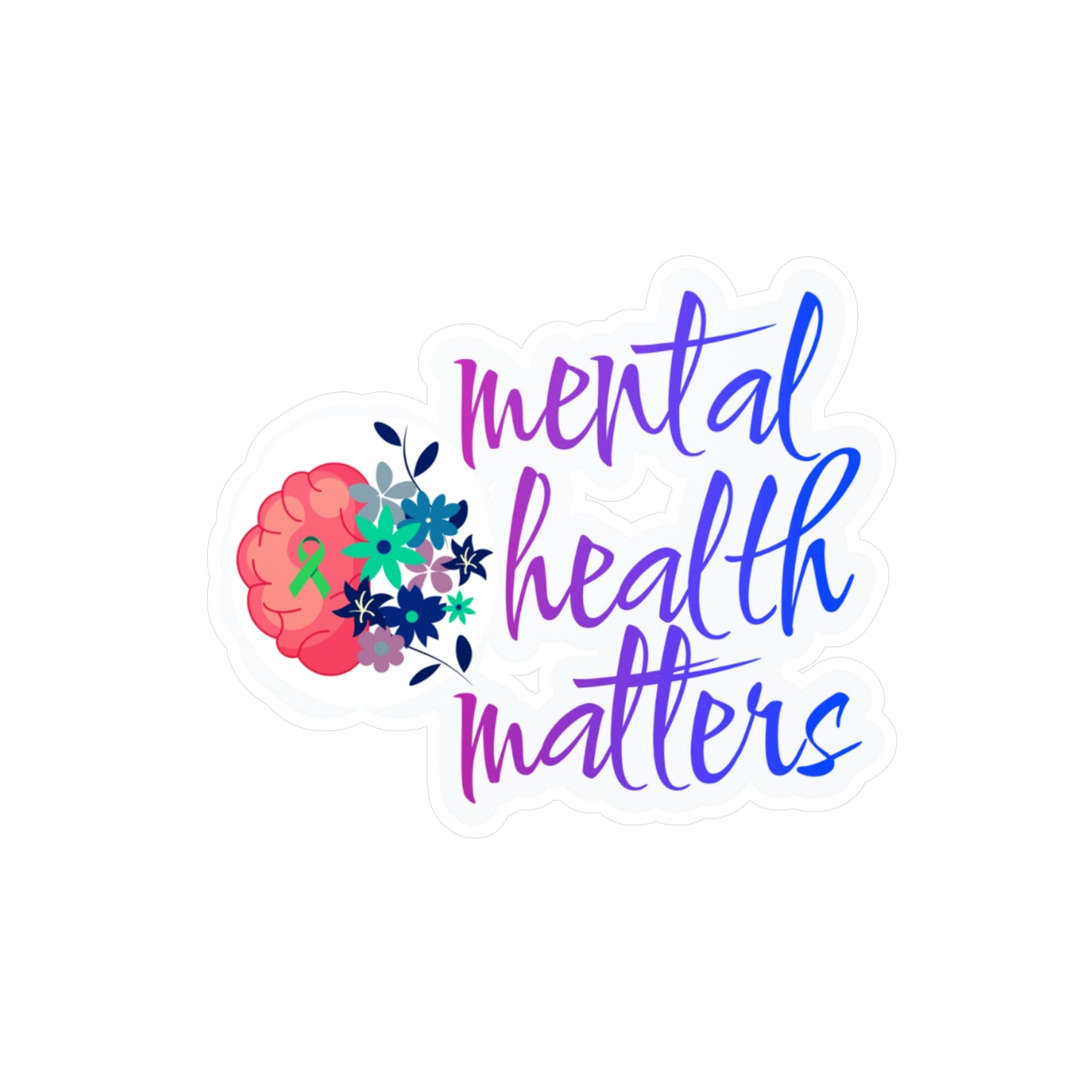 All-Weather Vinyl Decal: Mental Health Matters with Brain & Floral Design