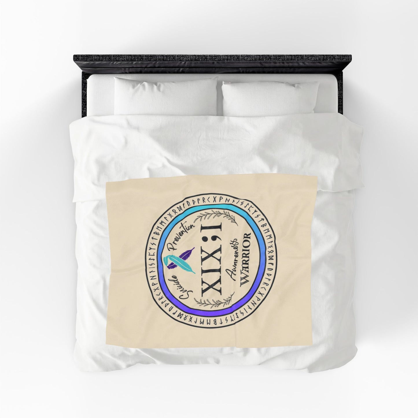Velveteen Plush Blanket: Suicide Prevention Awareness Warrior XIX;I Teal and Purple Glow