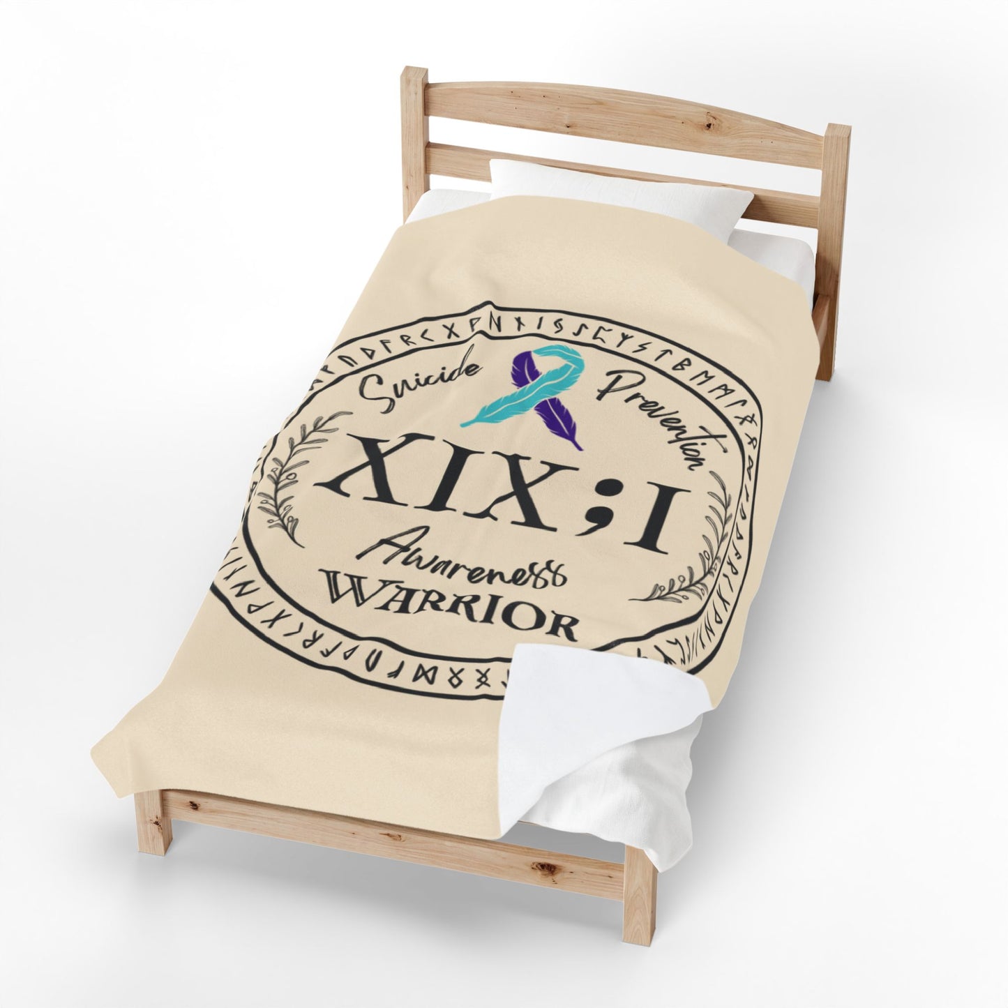 Velveteen Plush Blanket: Serene Suicide Awareness Warrior (XIX;I) Teal & Purple Support Ribbon