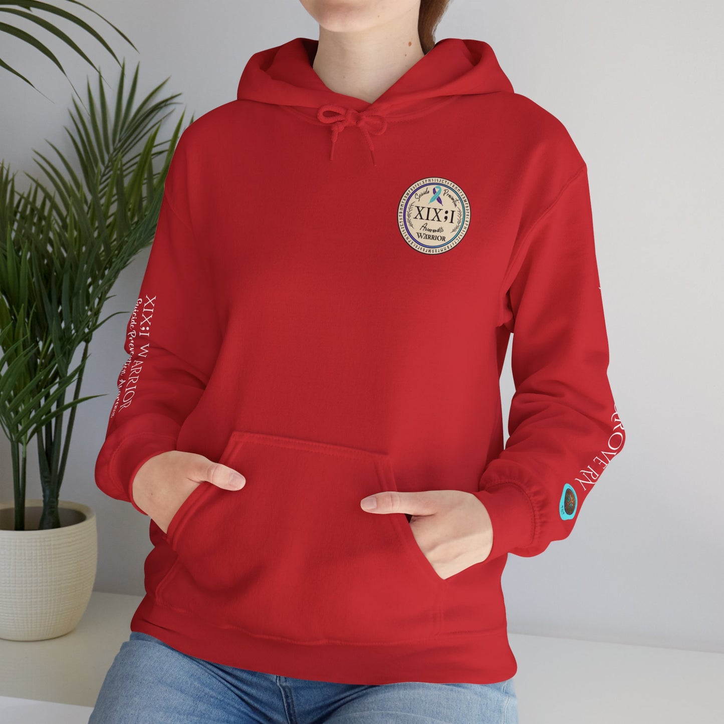 Pullover Hoodie: Suicide Awareness Warrior (XIX;I) Teal & Purple Support Ribbon