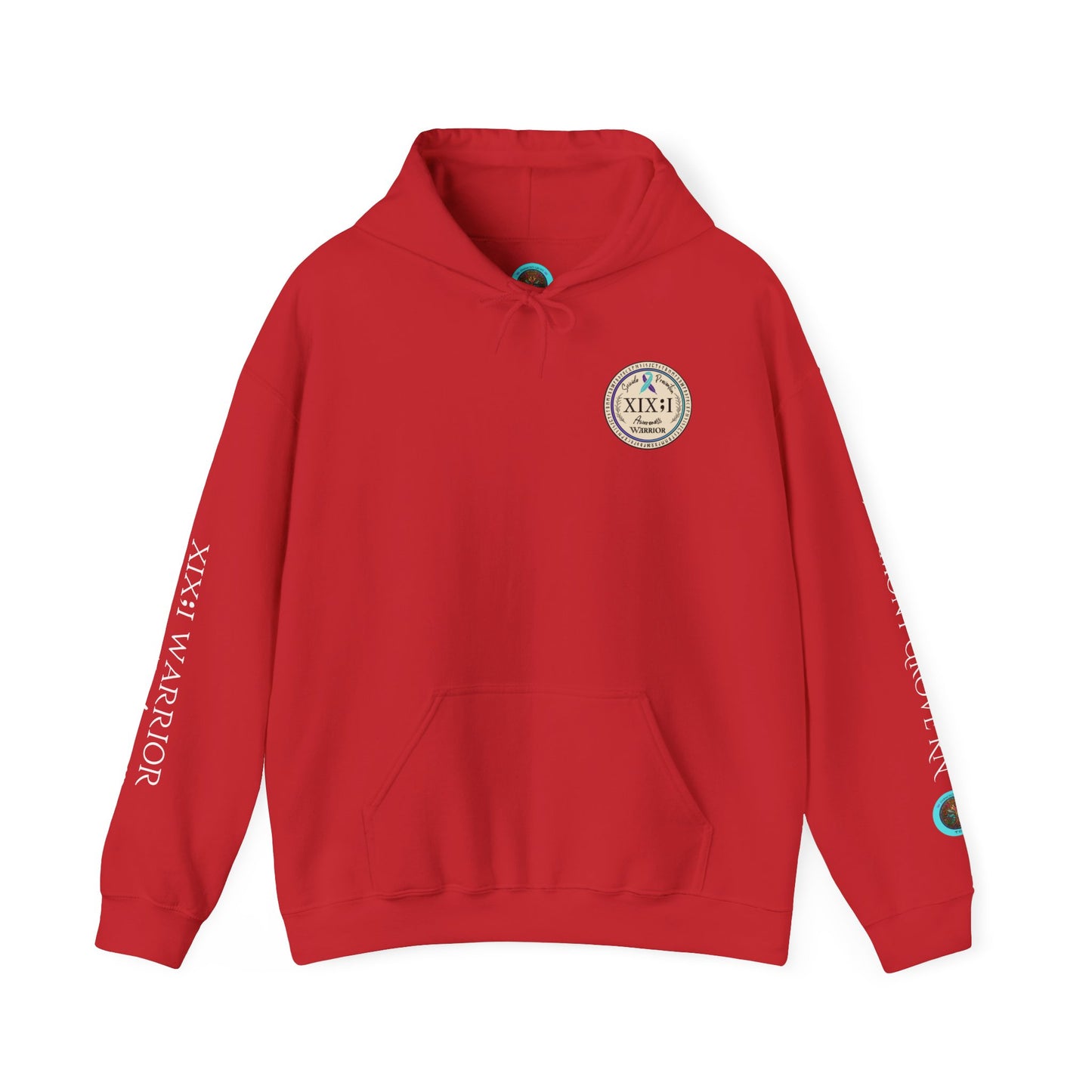 Pullover Hoodie: Suicide Awareness Warrior (XIX;I) Teal & Purple Support Ribbon
