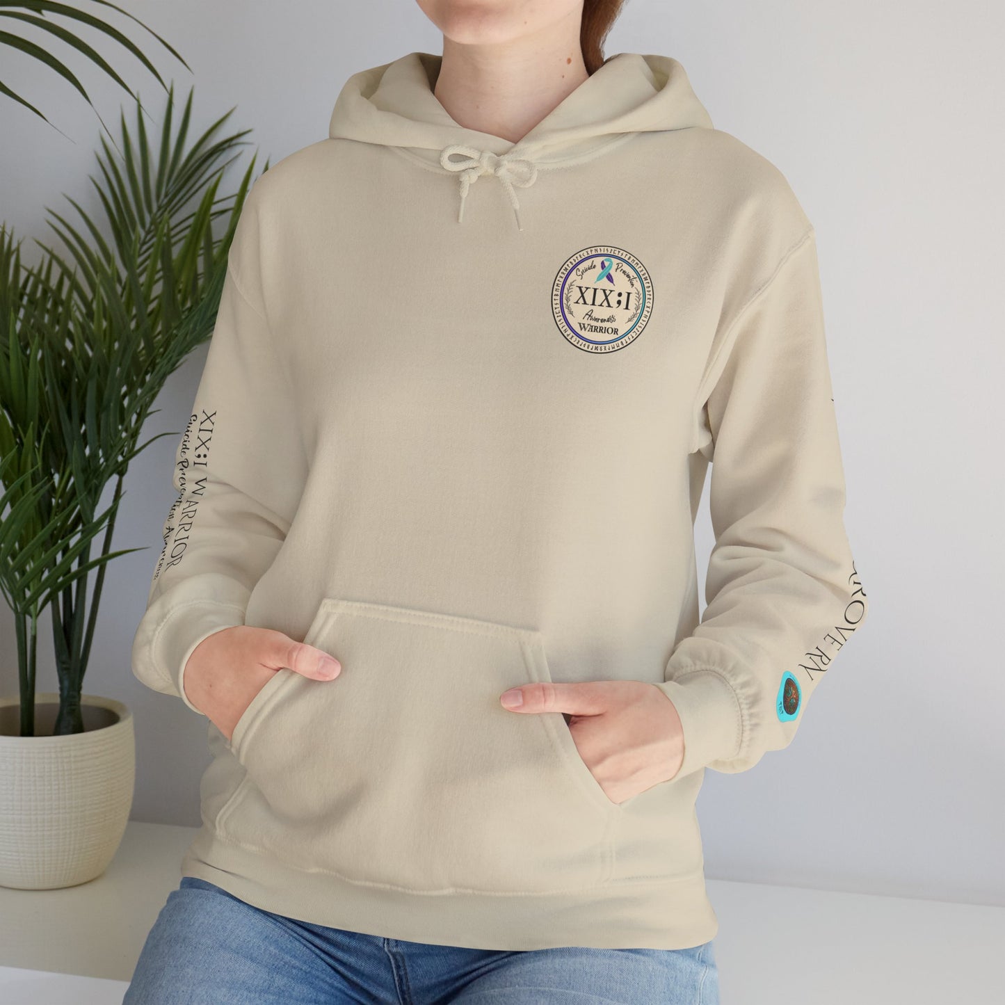 Pullover Hoodie: Suicide Awareness Warrior (XIX;I) Teal & Purple Support Ribbon
