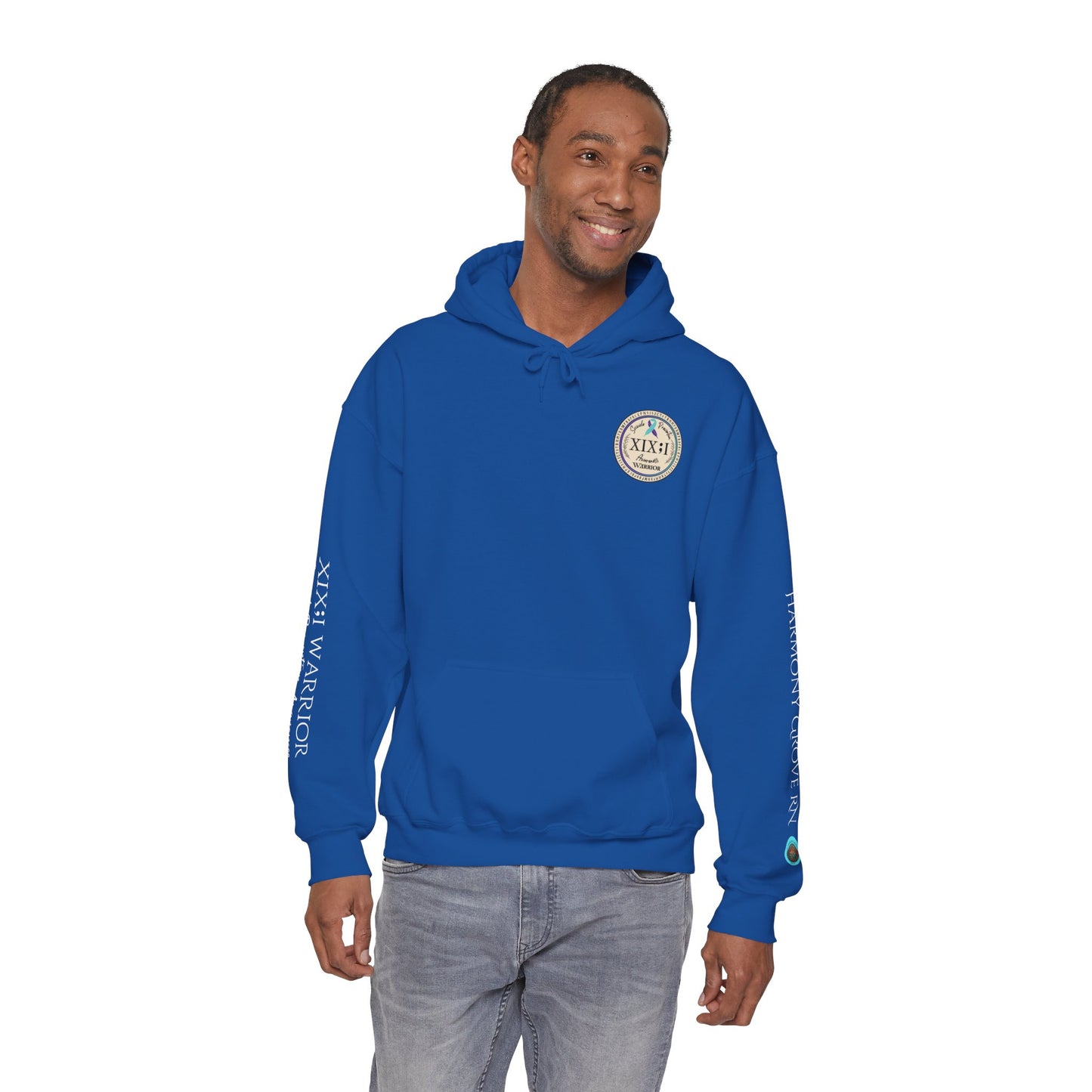 Pullover Hoodie: Suicide Awareness Warrior (XIX;I) Teal & Purple Support Ribbon