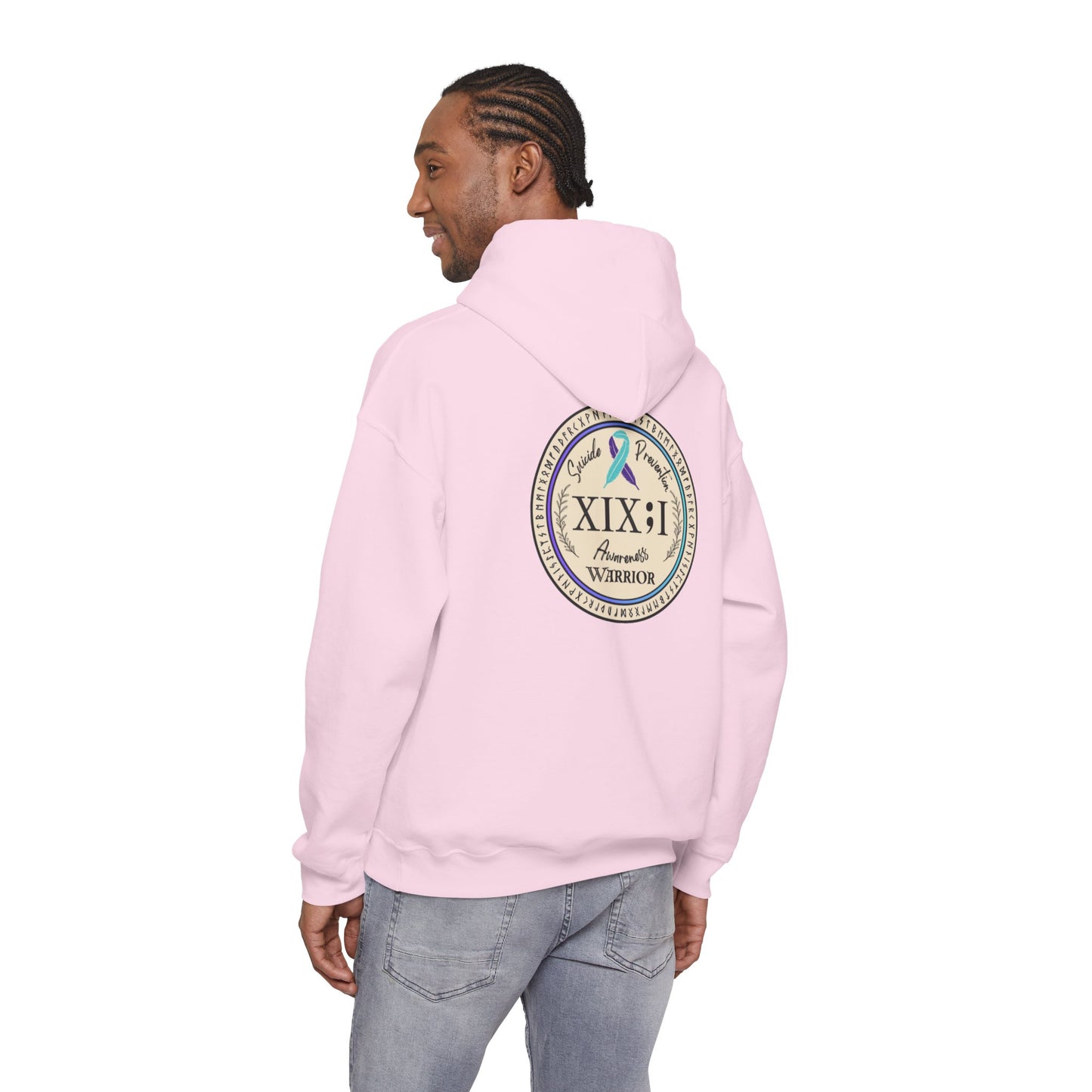 Pullover Hoodie: Suicide Awareness Warrior (XIX;I) Teal & Purple Support Ribbon