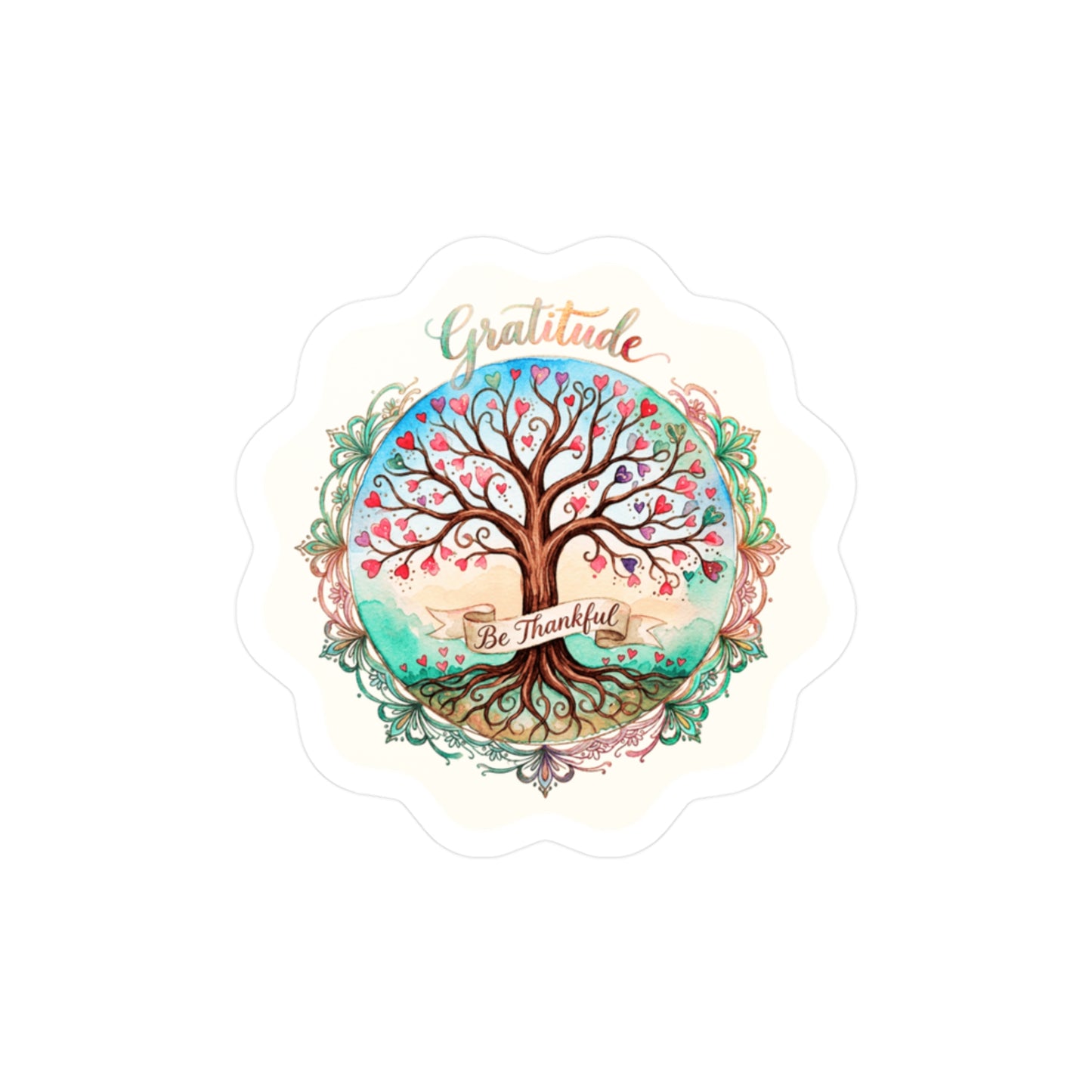 All-Weather Vinyl Decal: "Be Thankful" Inspirational Tree