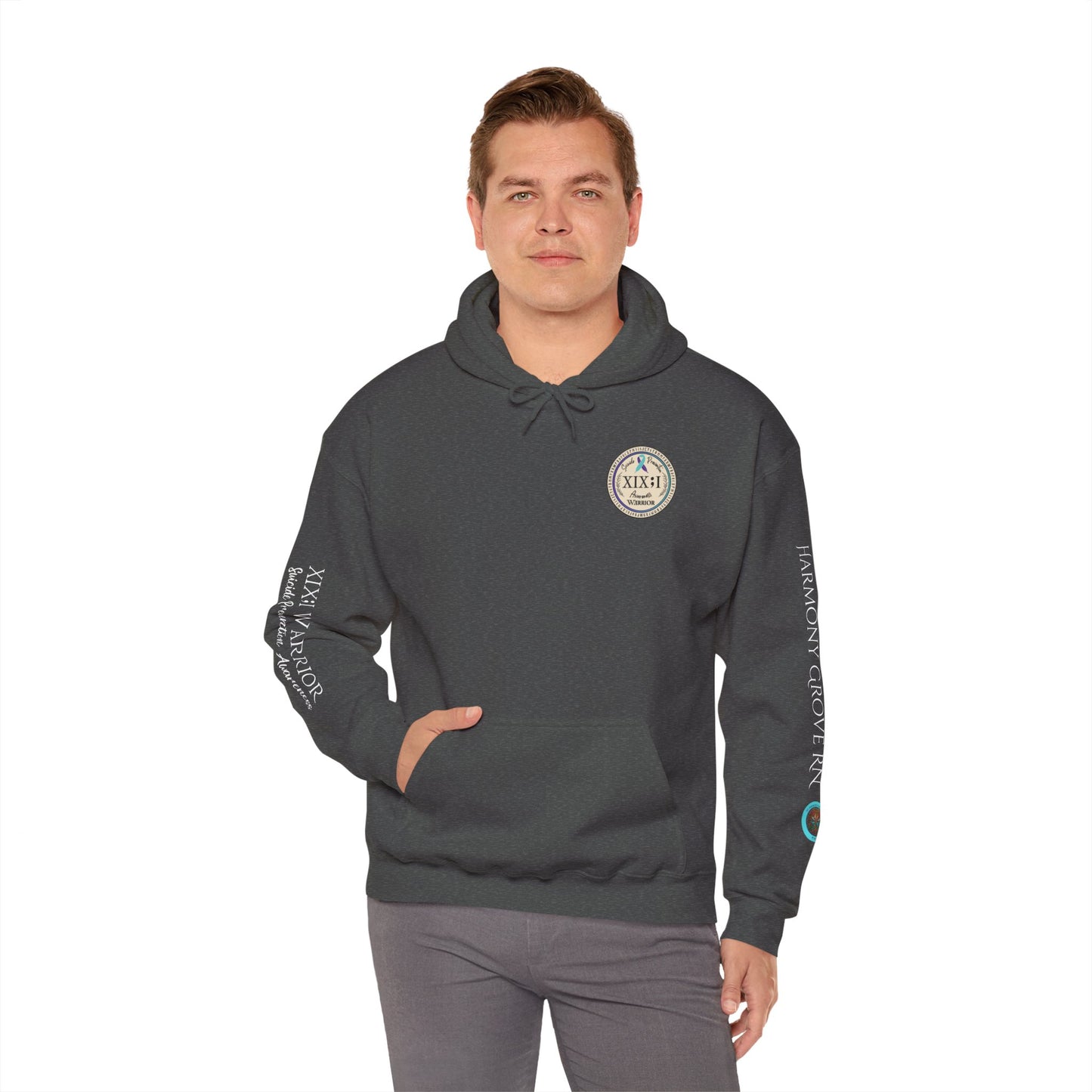 Pullover Hoodie: Suicide Awareness Warrior (XIX;I) Teal & Purple Support Ribbon