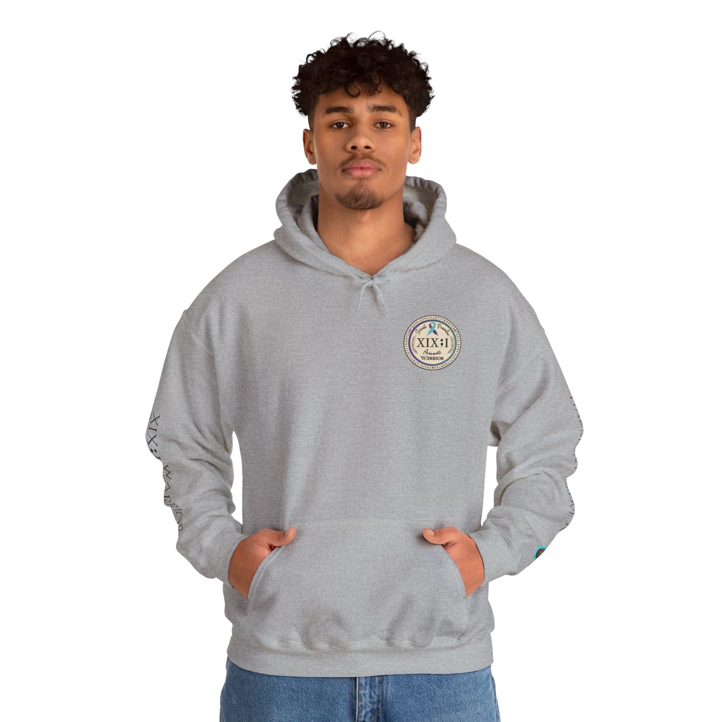 Pullover Hoodie: Suicide Awareness Warrior (XIX;I) Teal & Purple Support Ribbon