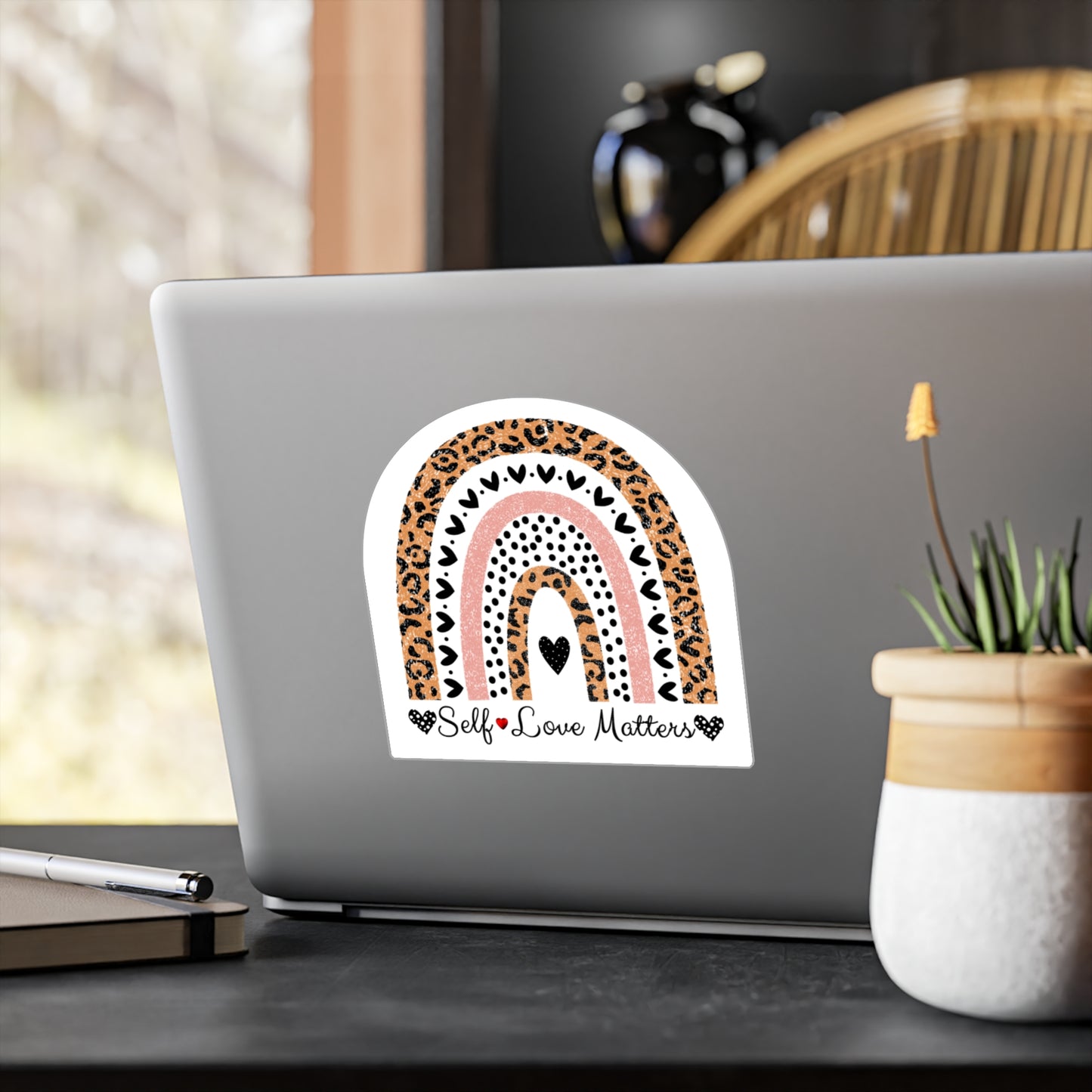 All-Weather Vinyl Decal: "Self Love Matters" Leopard Rainbow