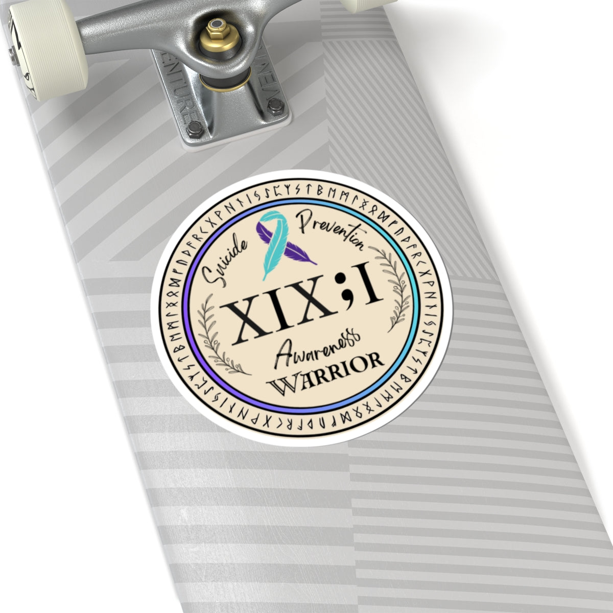 Kiss Cut Sticker: Suicide Awareness Warrior (XIX;I) Teal & Purple Support Ribbon