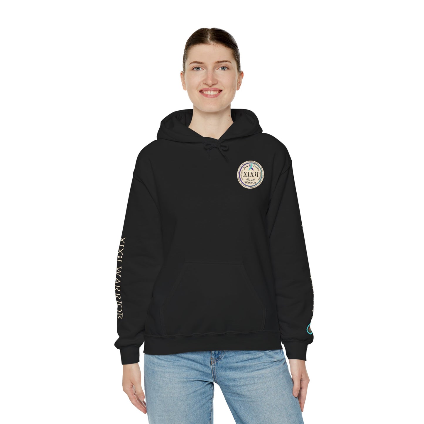 Pullover Hoodie: Suicide Awareness Warrior (XIX;I) Teal & Purple Support Ribbon
