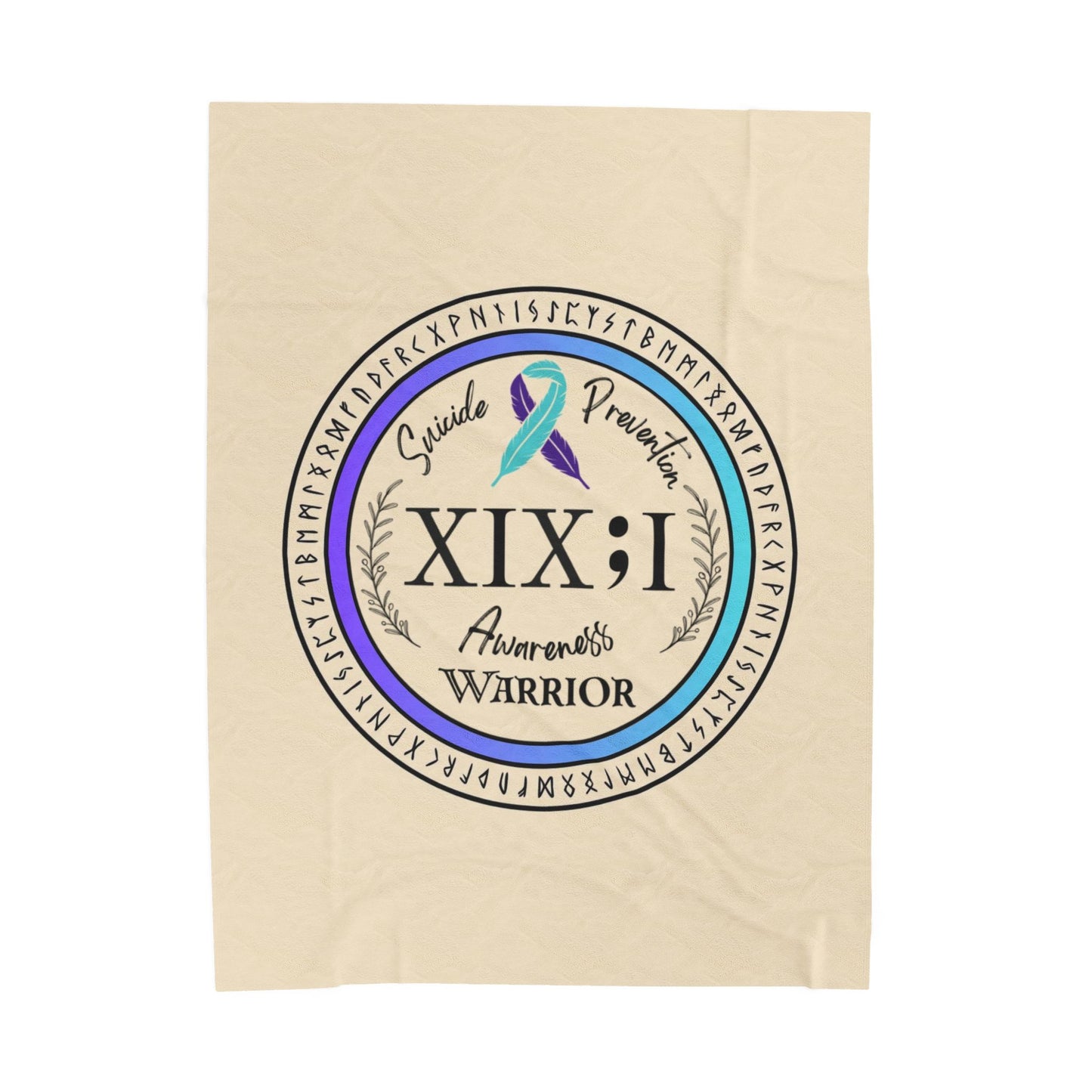 Velveteen Plush Blanket: Suicide Prevention Awareness Warrior XIX;I Teal and Purple Glow