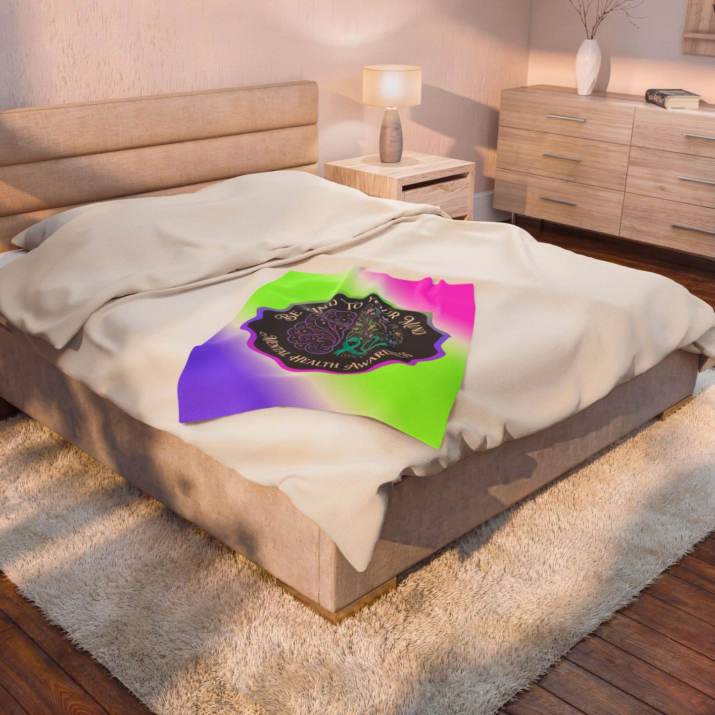Velveteen Plush Blanket: "Be Kind to Your Mind" Mental Health Awareness Throw