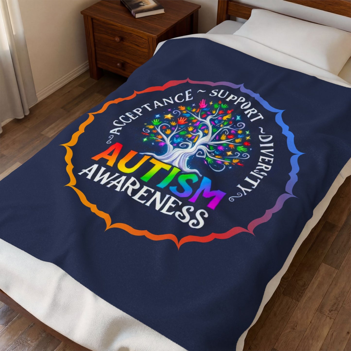 Velveteen Plush Blanket: "Acceptance-Support-Diversity" Autism Awareness