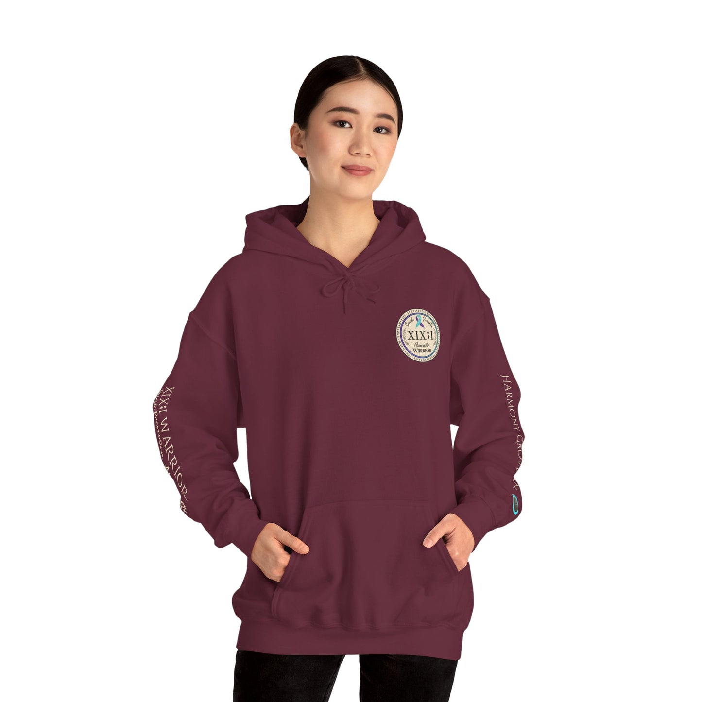 Pullover Hoodie: Suicide Awareness Warrior (XIX;I) Teal & Purple Support Ribbon