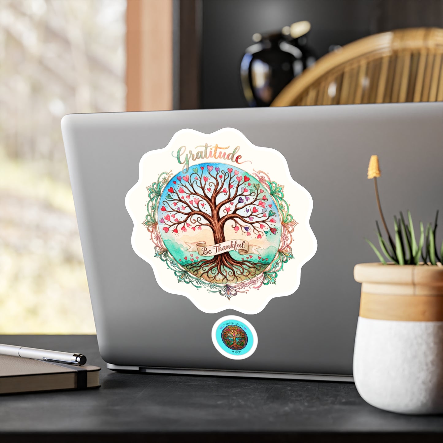 All-Weather Vinyl Decal: "Be Thankful" Inspirational Tree