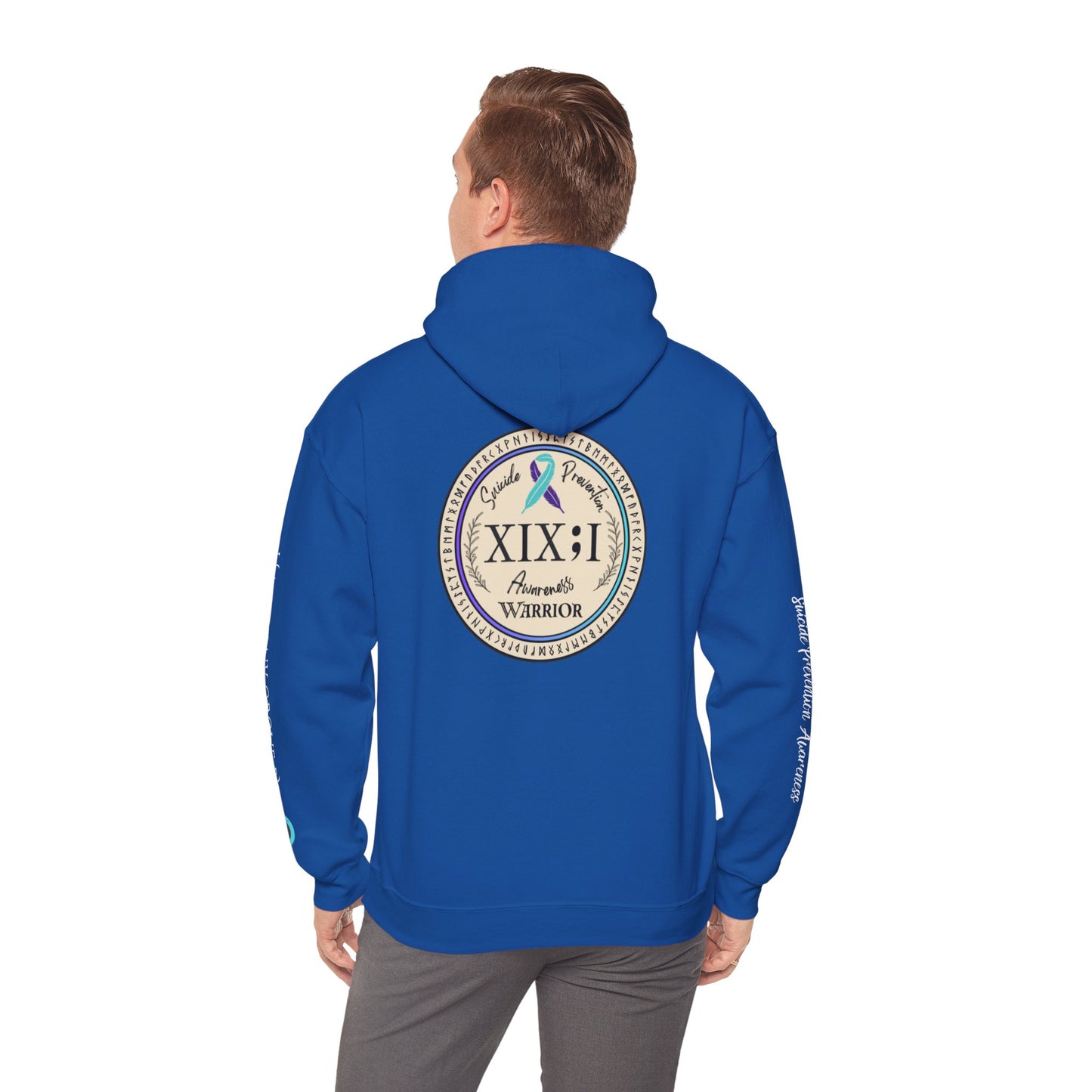 Pullover Hoodie: Suicide Awareness Warrior (XIX;I) Teal & Purple Support Ribbon