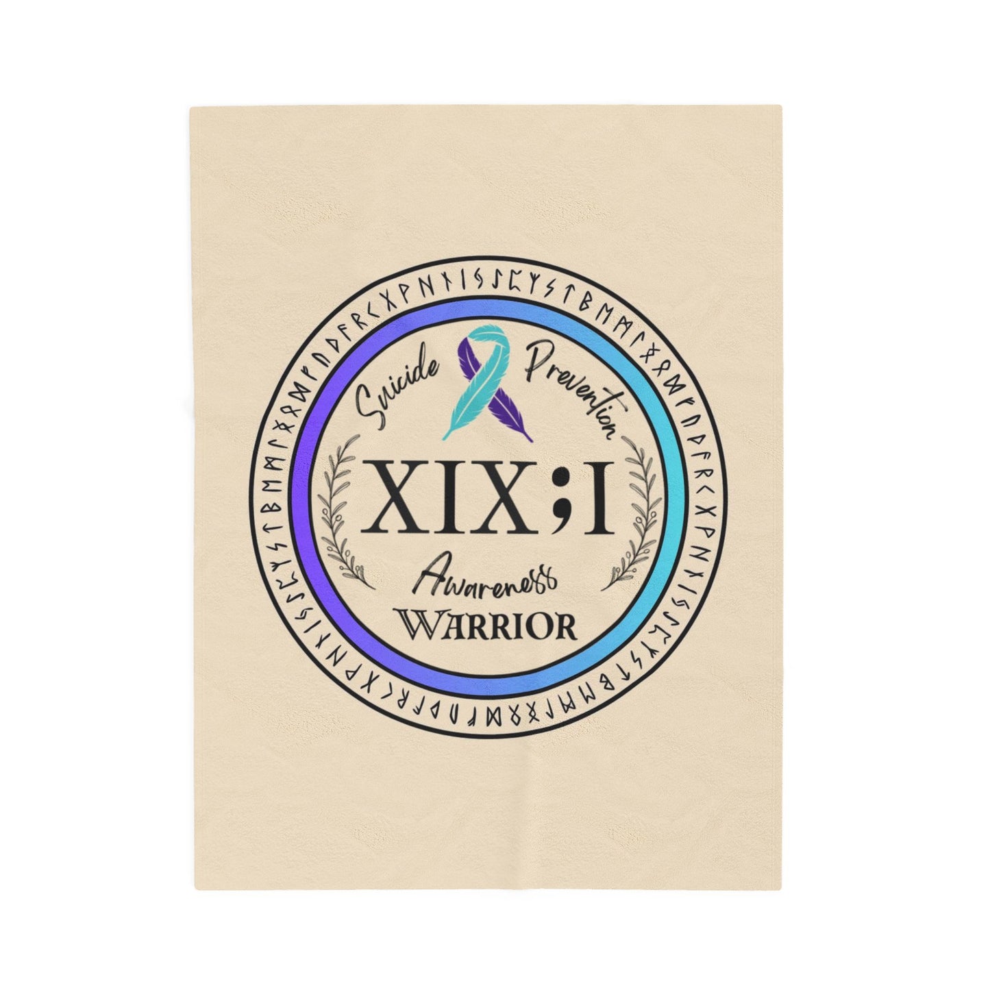 Velveteen Plush Blanket: Suicide Prevention Awareness Warrior XIX;I Teal and Purple Glow