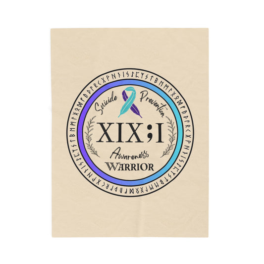 Velveteen Plush Blanket: Suicide Prevention Awareness Warrior XIX;I Teal and Purple Glow