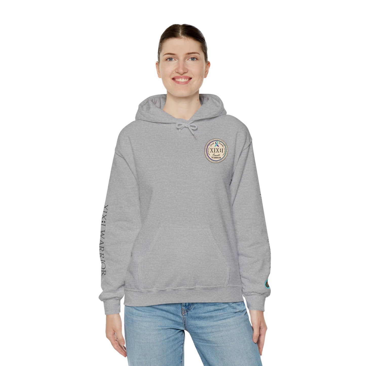 Pullover Hoodie: Suicide Awareness Warrior (XIX;I) Teal & Purple Support Ribbon