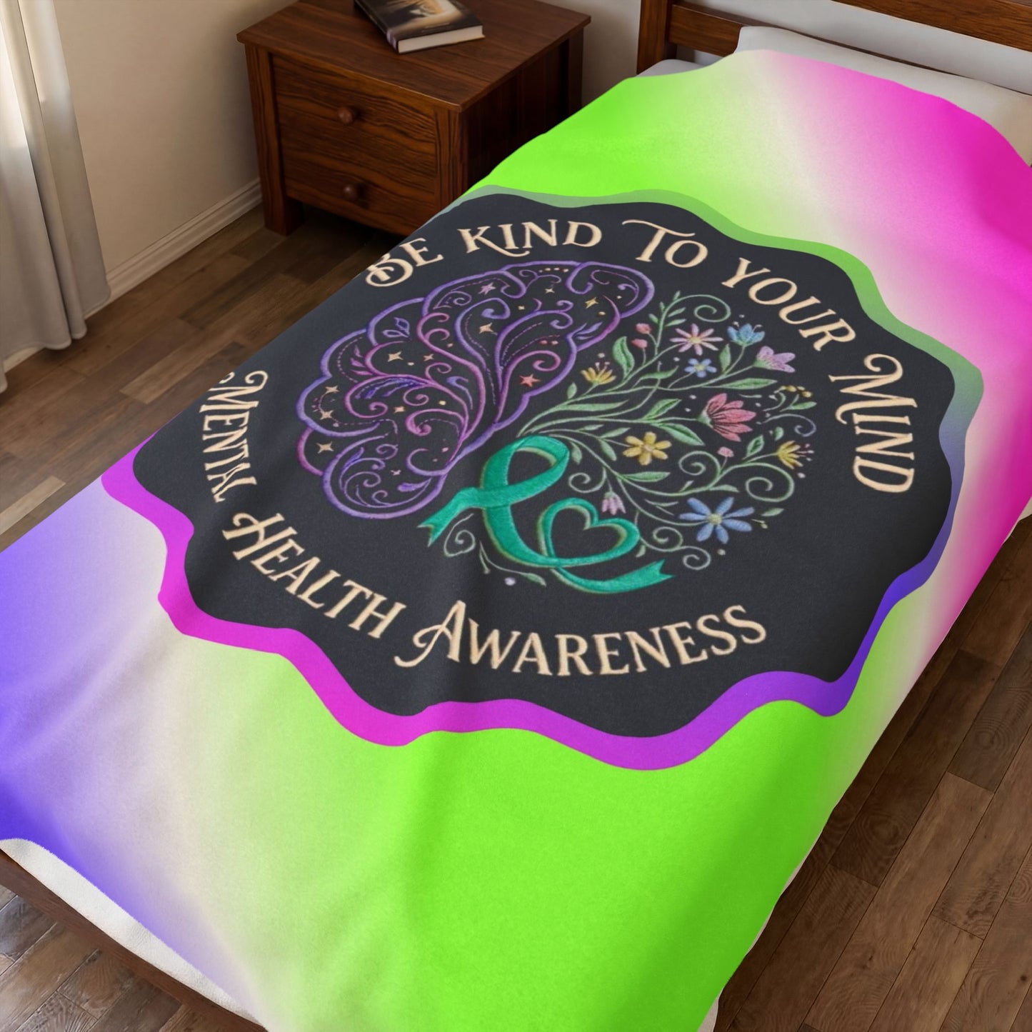 Velveteen Plush Blanket: "Be Kind to Your Mind" Mental Health Awareness Throw