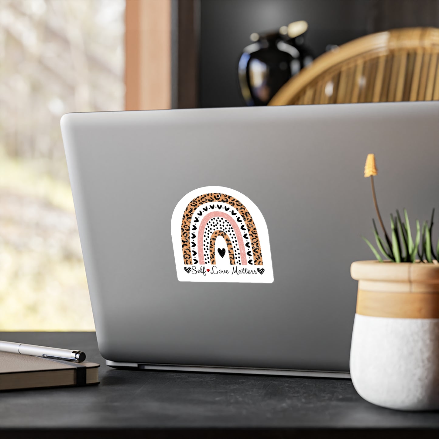 All-Weather Vinyl Decal: "Self Love Matters" Leopard Rainbow