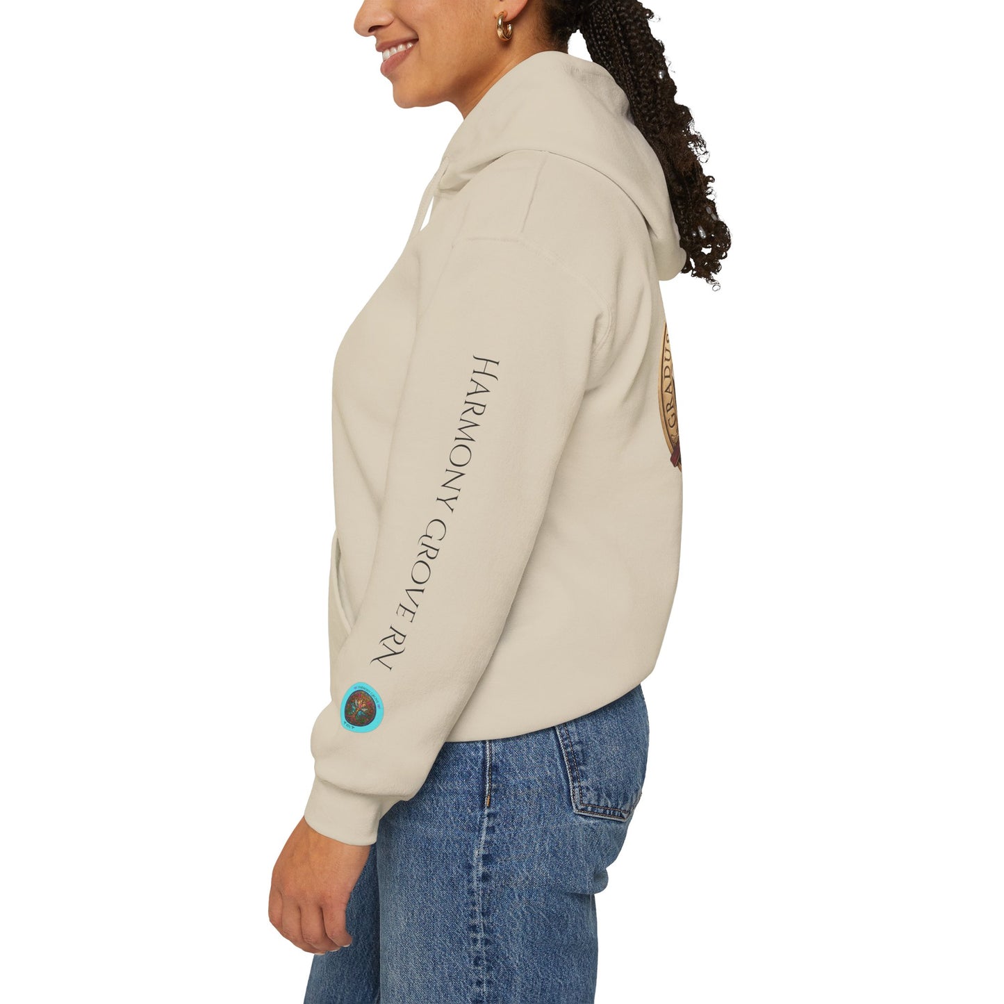Pullover  Hoodie: "1 Momentum (Moment), 1 Spiritus (Breath), 1 Gradus (Step)" PTSD Awareness Teal Support Ribbon