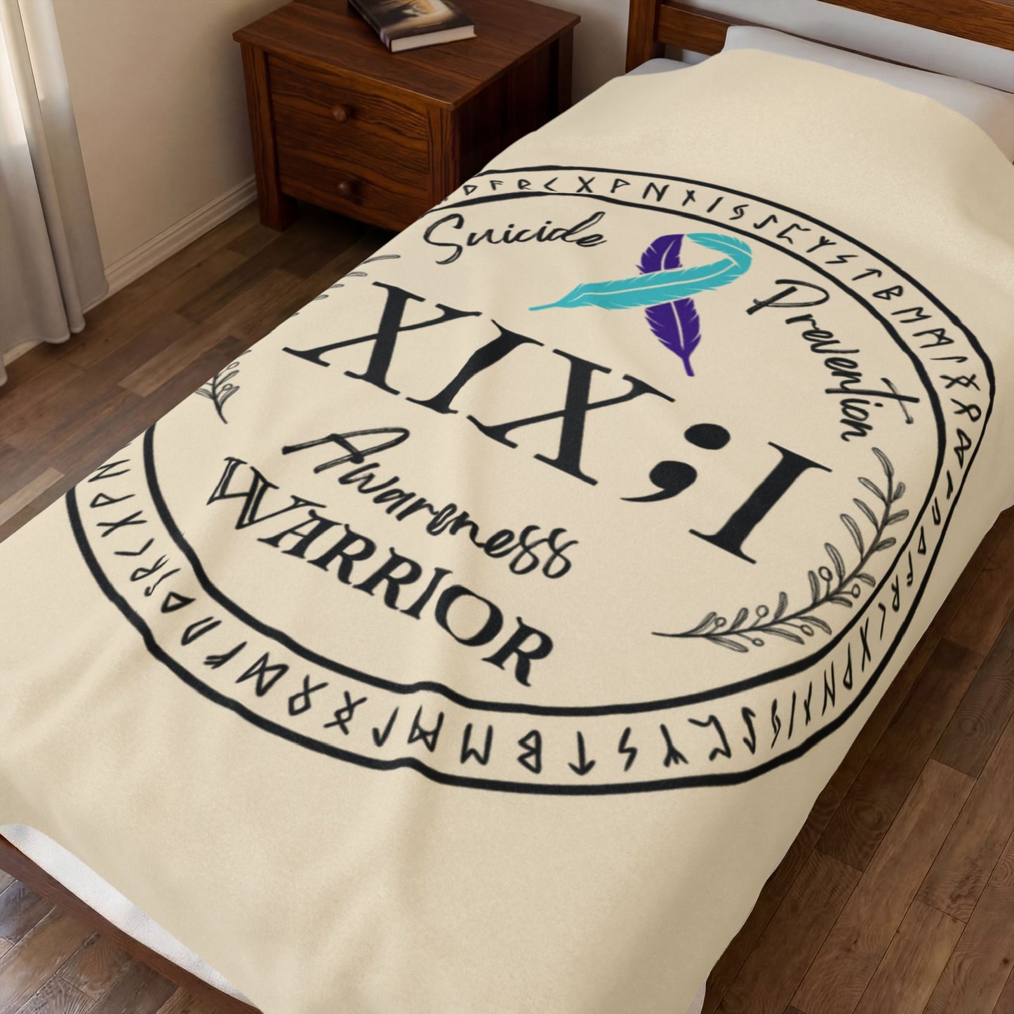 Velveteen Plush Blanket: Serene Suicide Awareness Warrior (XIX;I) Teal & Purple Support Ribbon