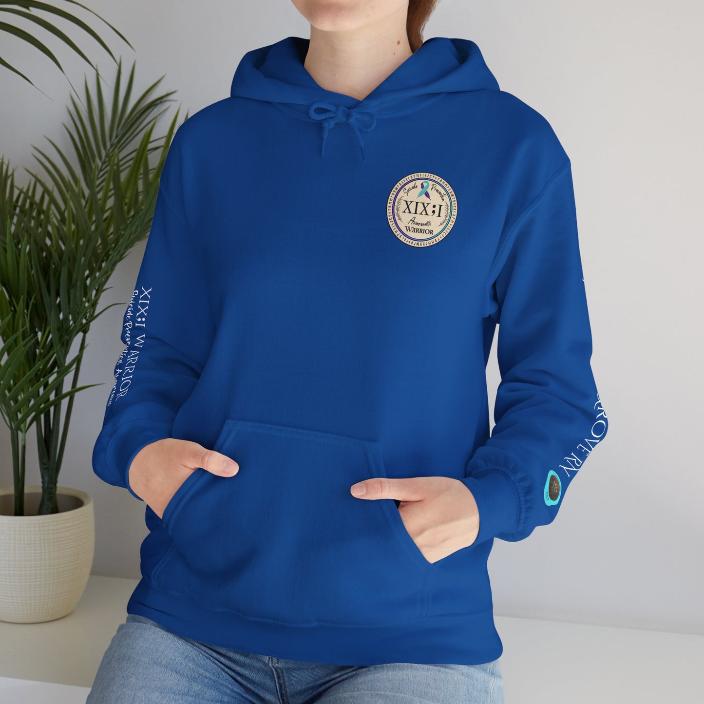 Pullover Hoodie: Suicide Awareness Warrior (XIX;I) Teal & Purple Support Ribbon