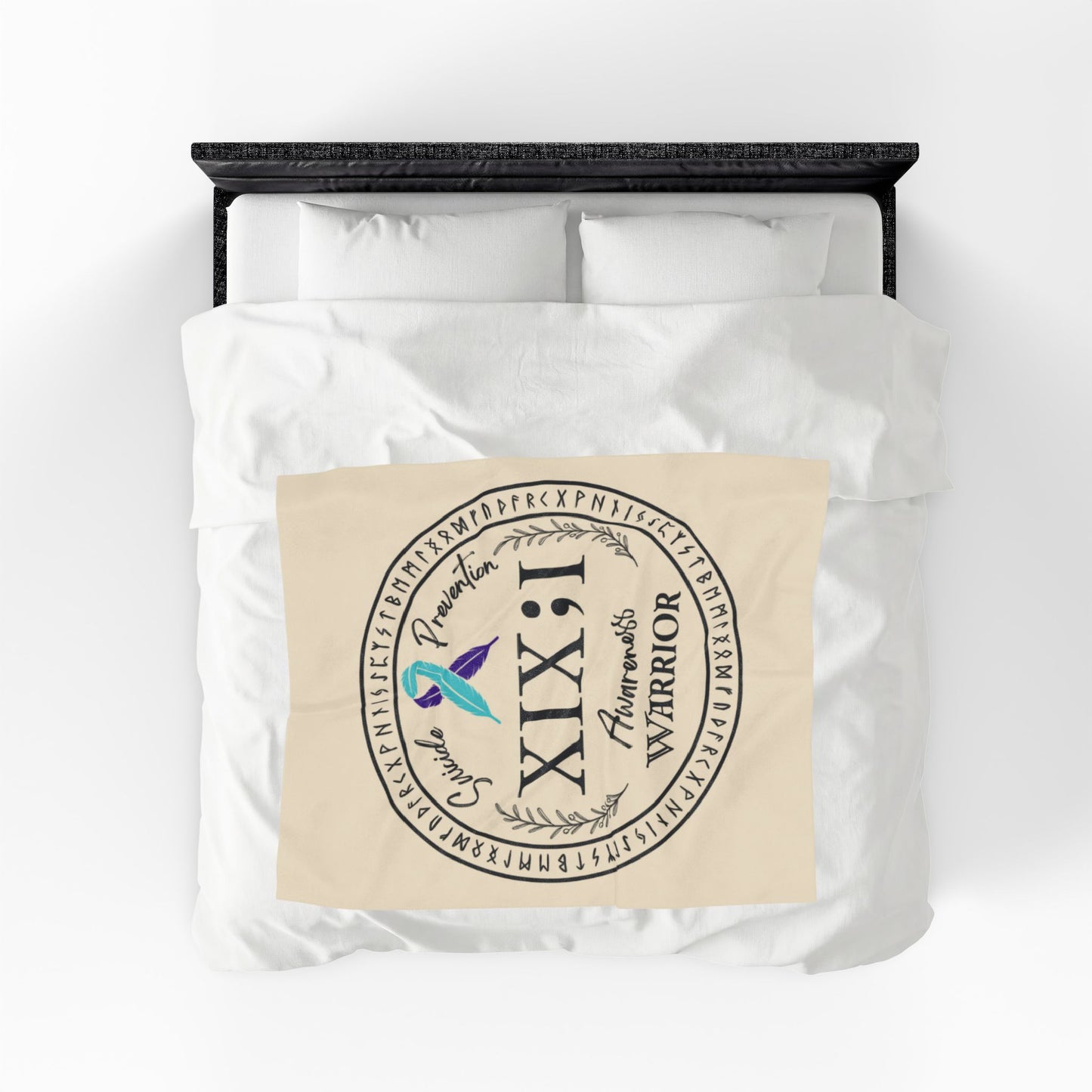 Velveteen Plush Blanket: Serene Suicide Awareness Warrior (XIX;I) Teal & Purple Support Ribbon