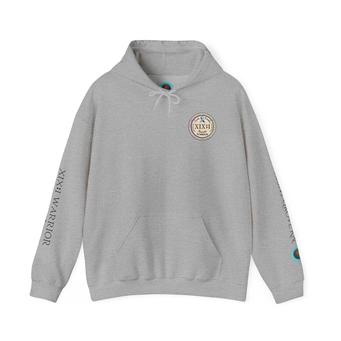 Pullover Hoodie: Suicide Awareness Warrior (XIX;I) Teal & Purple Support Ribbon
