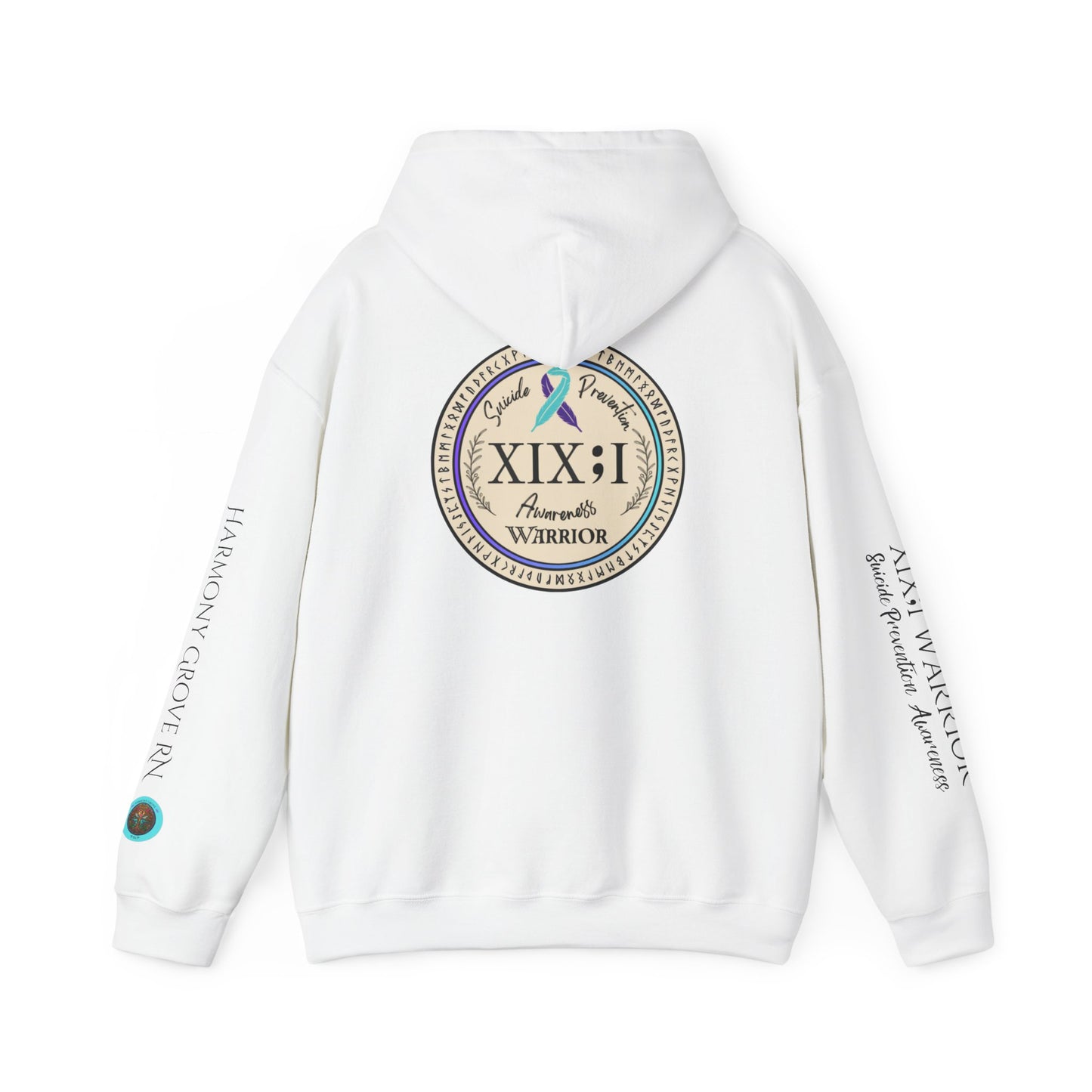 Pullover Hoodie: Suicide Awareness Warrior (XIX;I) Teal & Purple Support Ribbon