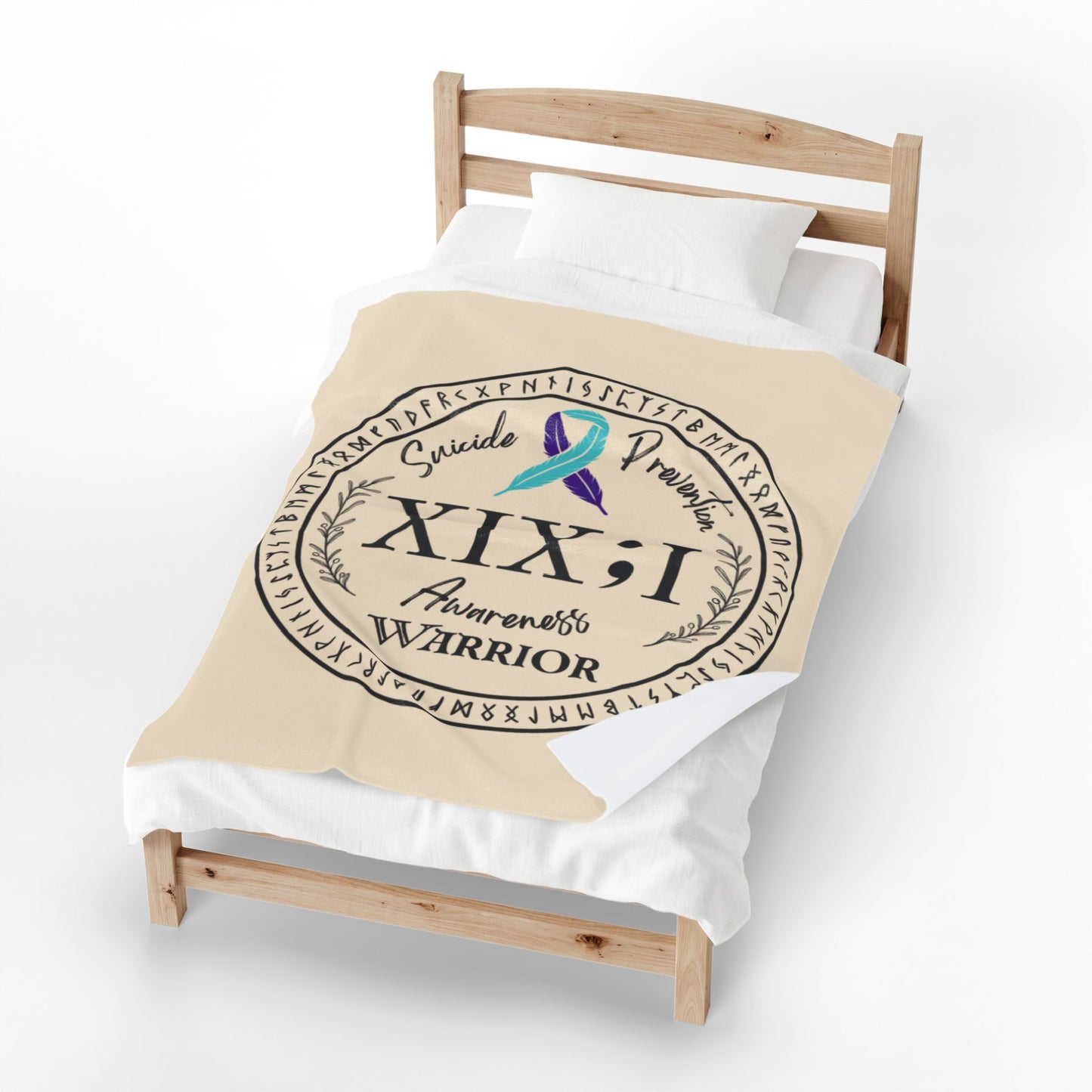 Velveteen Plush Blanket: Serene Suicide Awareness Warrior (XIX;I) Teal & Purple Support Ribbon