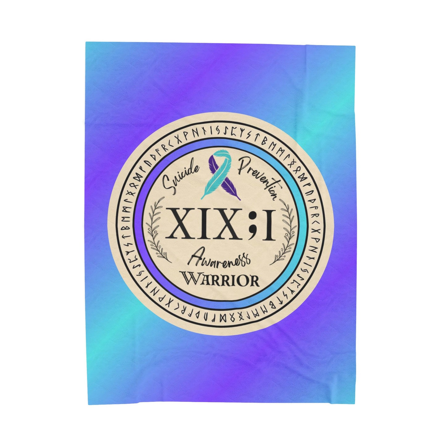 Velveteen Plush Blanket: Vibrant Suicide Awareness Warrior XIX;I Teal & Purple Support Ribbon