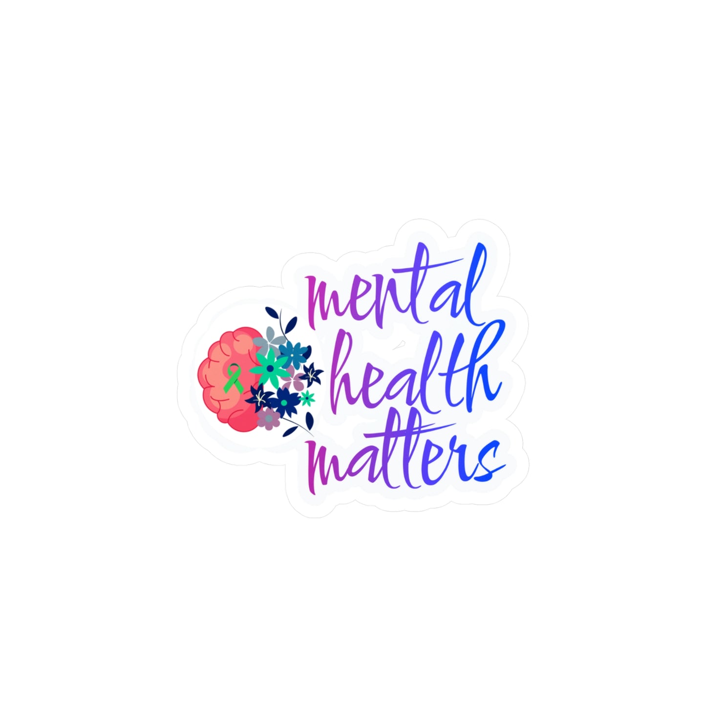 All-Weather Vinyl Decal: Mental Health Matters with Brain & Floral Design