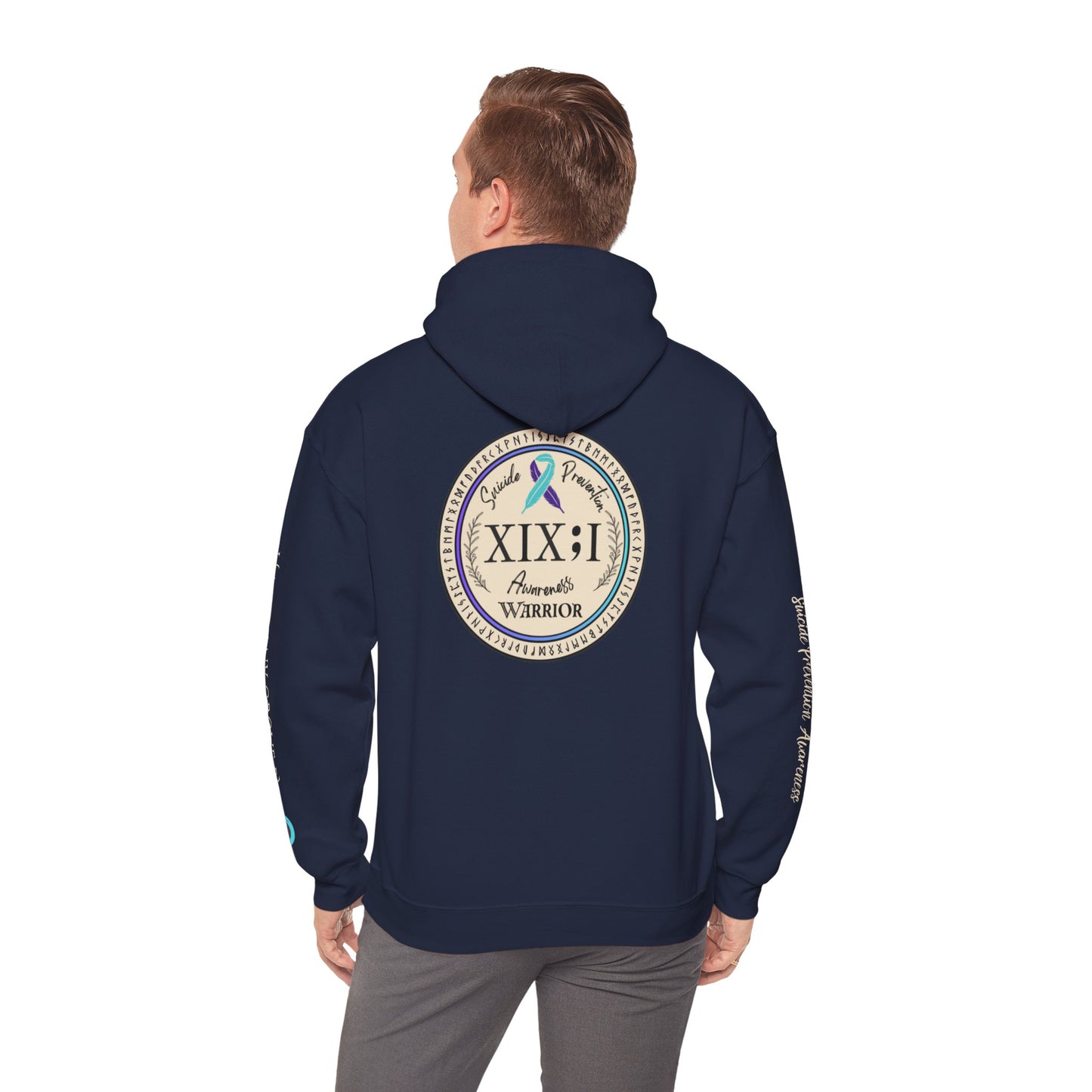 Pullover Hoodie: Suicide Awareness Warrior (XIX;I) Teal & Purple Support Ribbon