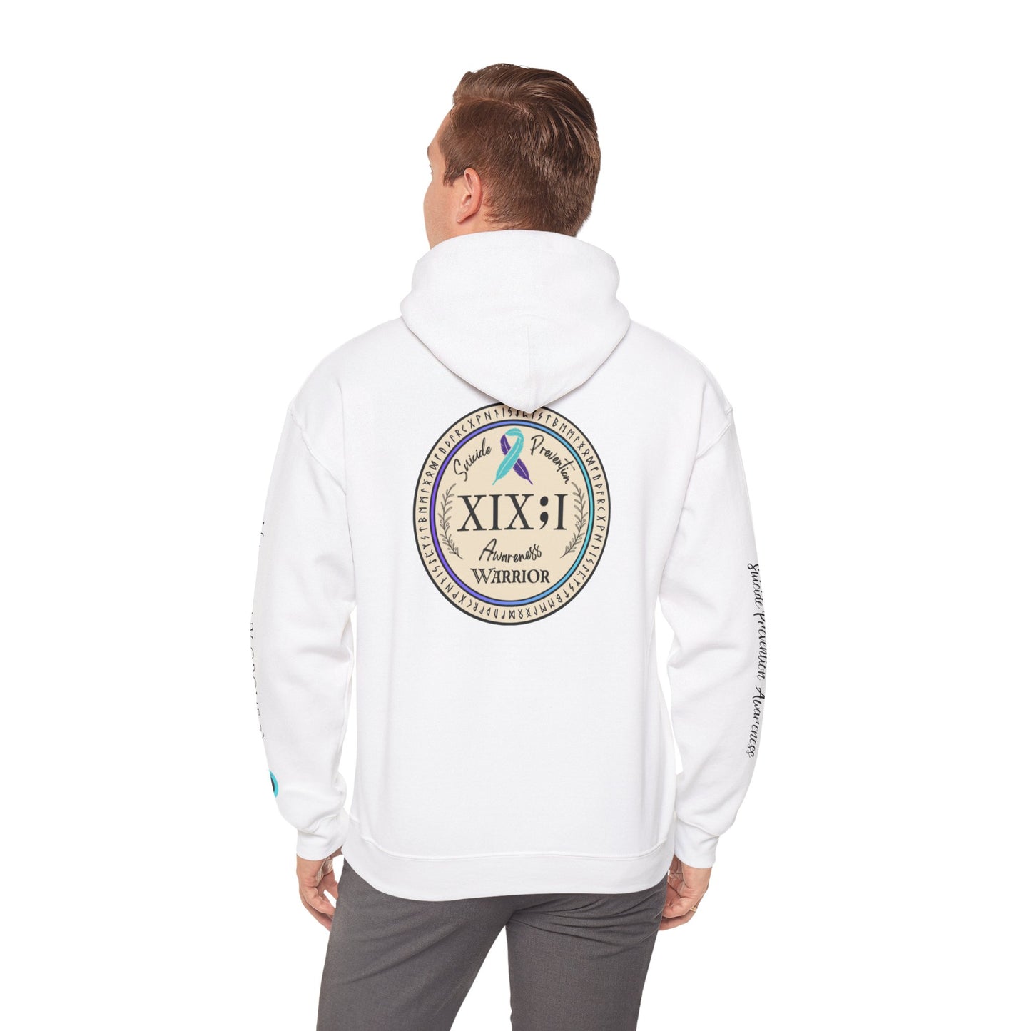 Pullover Hoodie: Suicide Awareness Warrior (XIX;I) Teal & Purple Support Ribbon