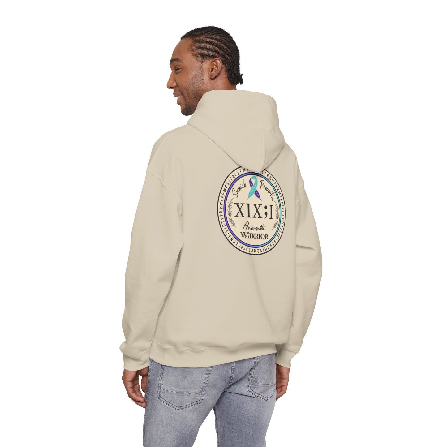 Pullover Hoodie: Suicide Awareness Warrior (XIX;I) Teal & Purple Support Ribbon