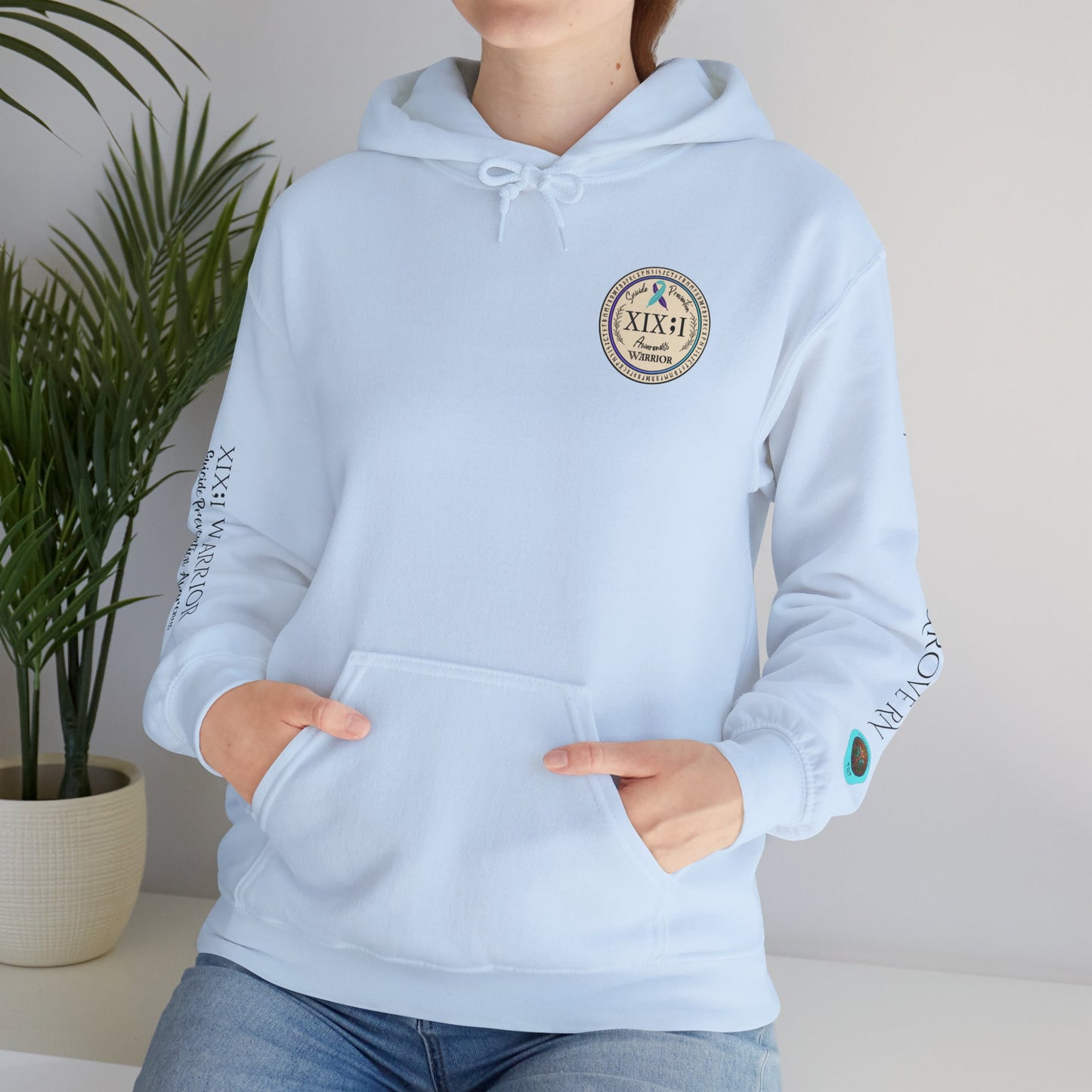 Pullover Hoodie: Suicide Awareness Warrior (XIX;I) Teal & Purple Support Ribbon