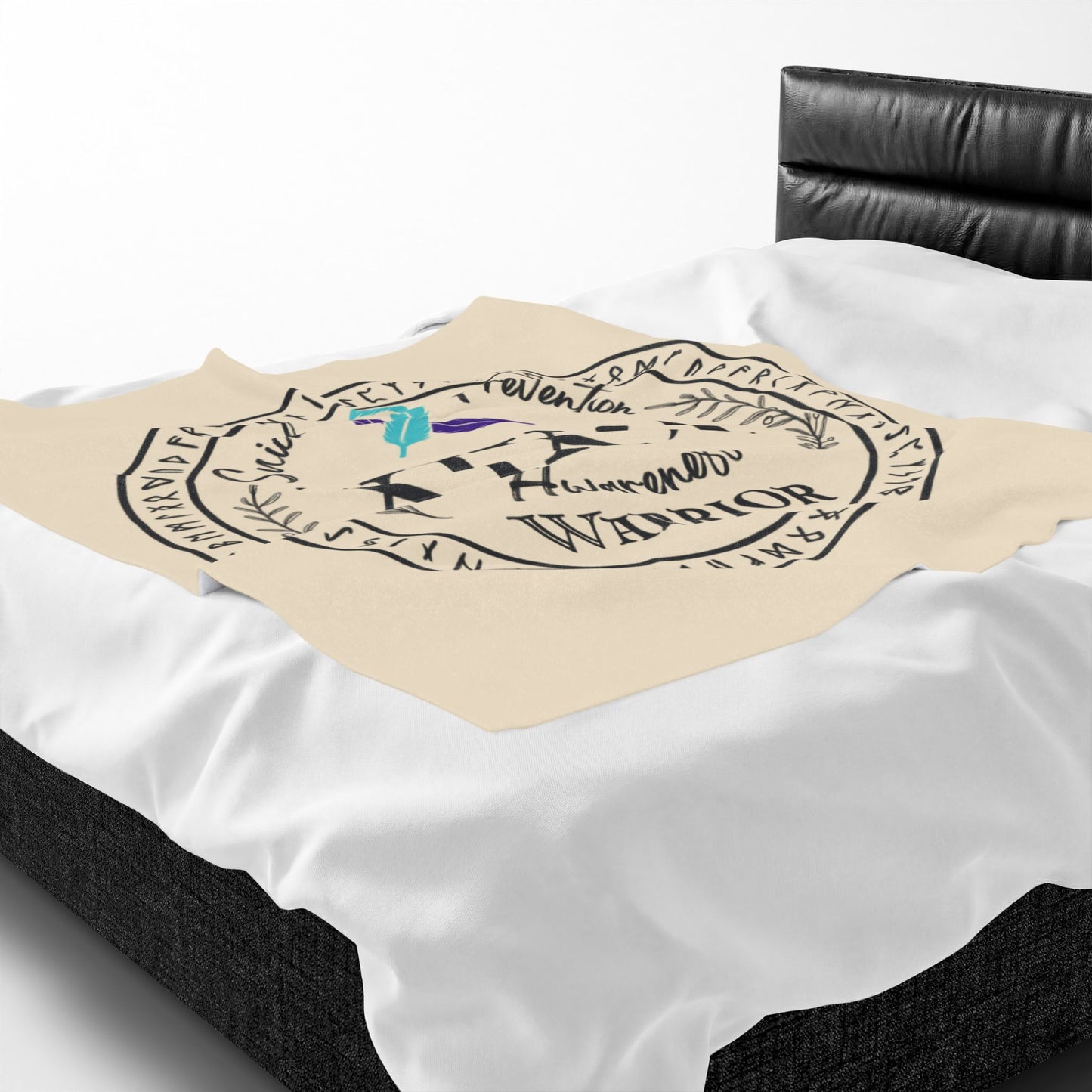 Velveteen Plush Blanket: Serene Suicide Awareness Warrior (XIX;I) Teal & Purple Support Ribbon