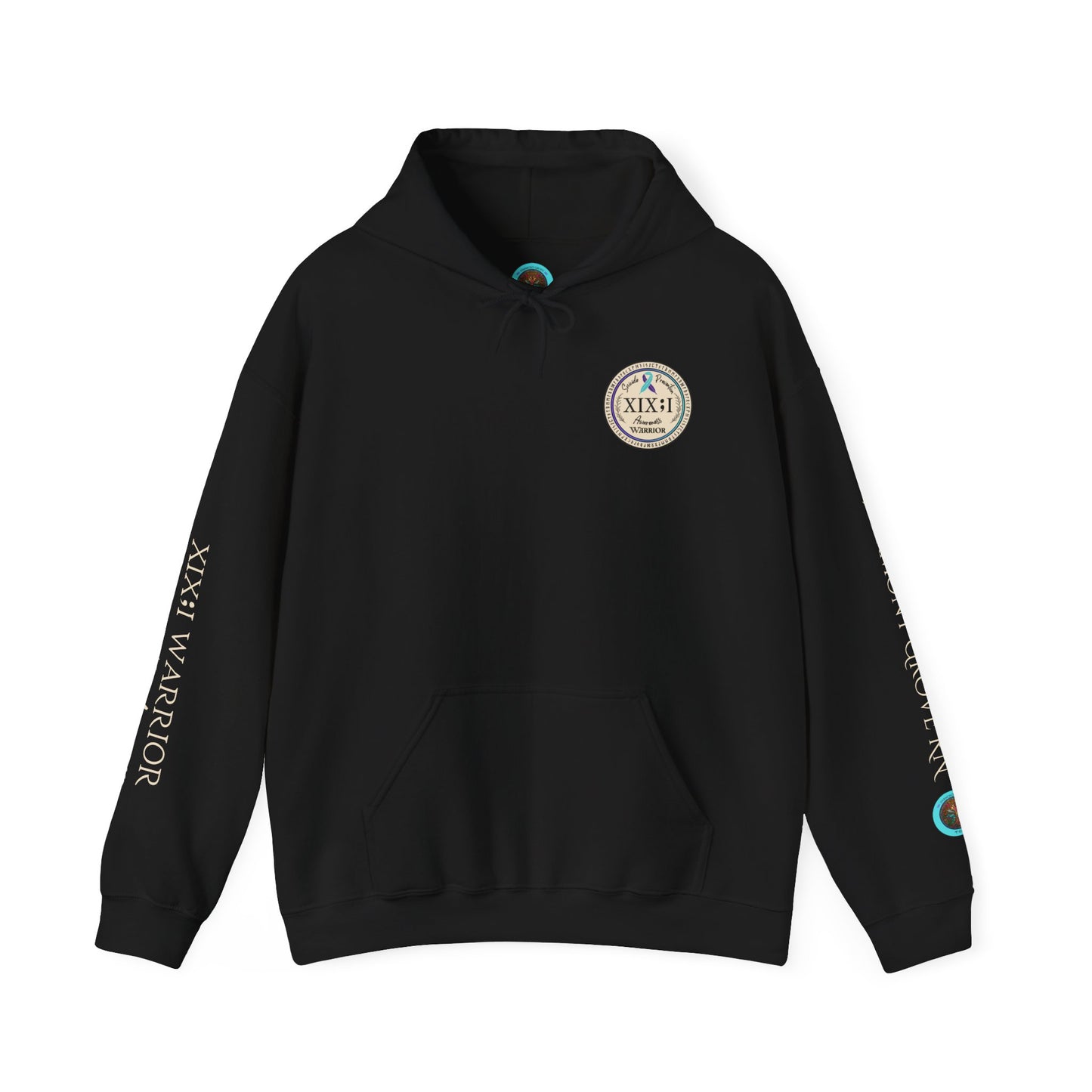 Pullover Hoodie: Suicide Awareness Warrior (XIX;I) Teal & Purple Support Ribbon