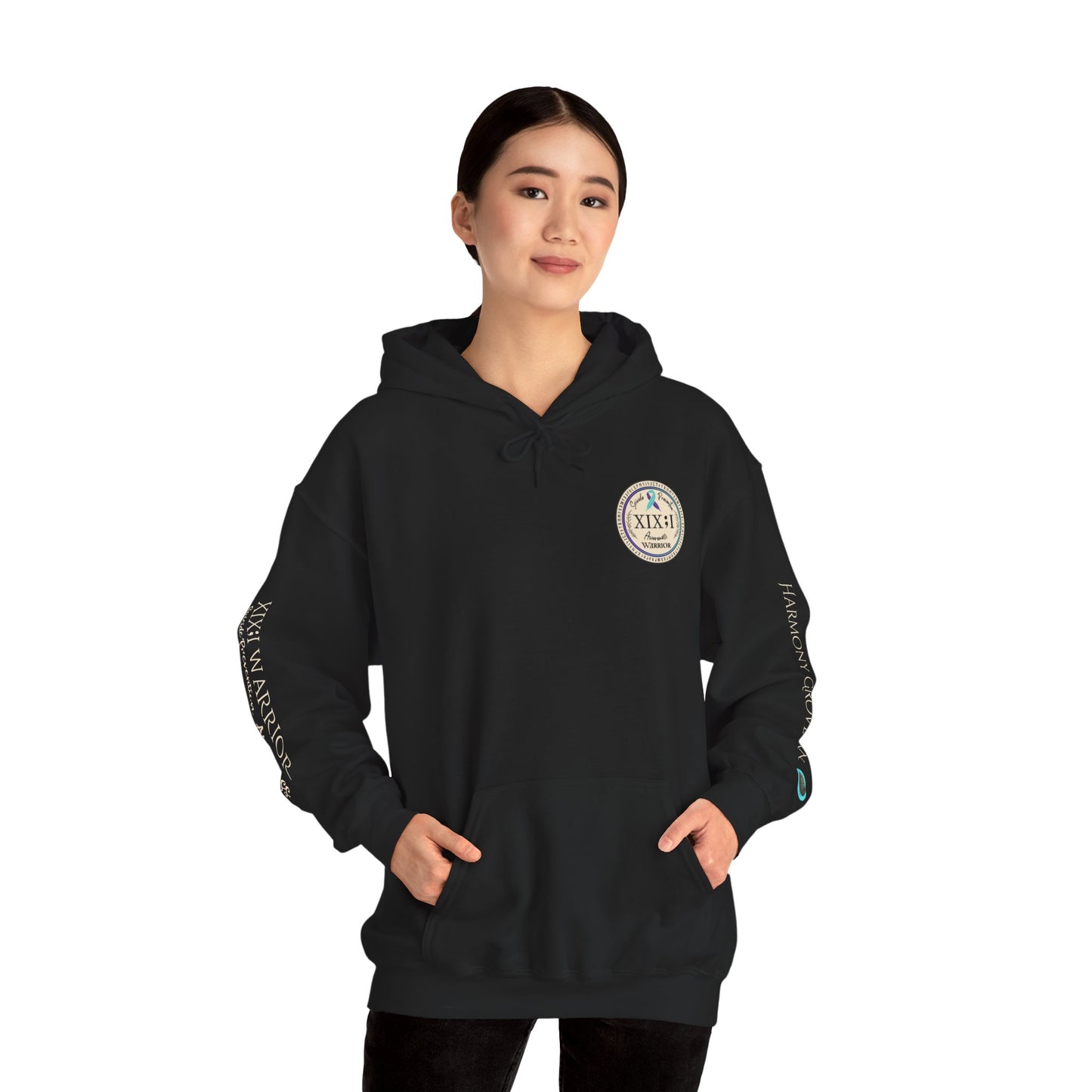 Pullover Hoodie: Suicide Awareness Warrior (XIX;I) Teal & Purple Support Ribbon