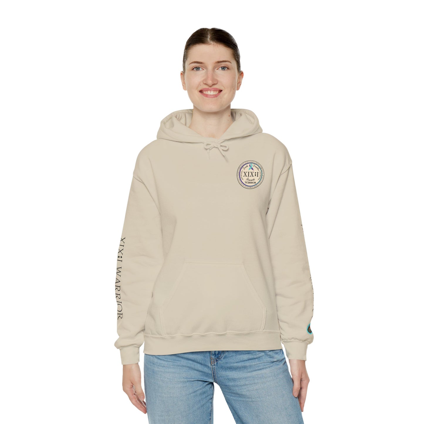 Pullover Hoodie: Suicide Awareness Warrior (XIX;I) Teal & Purple Support Ribbon