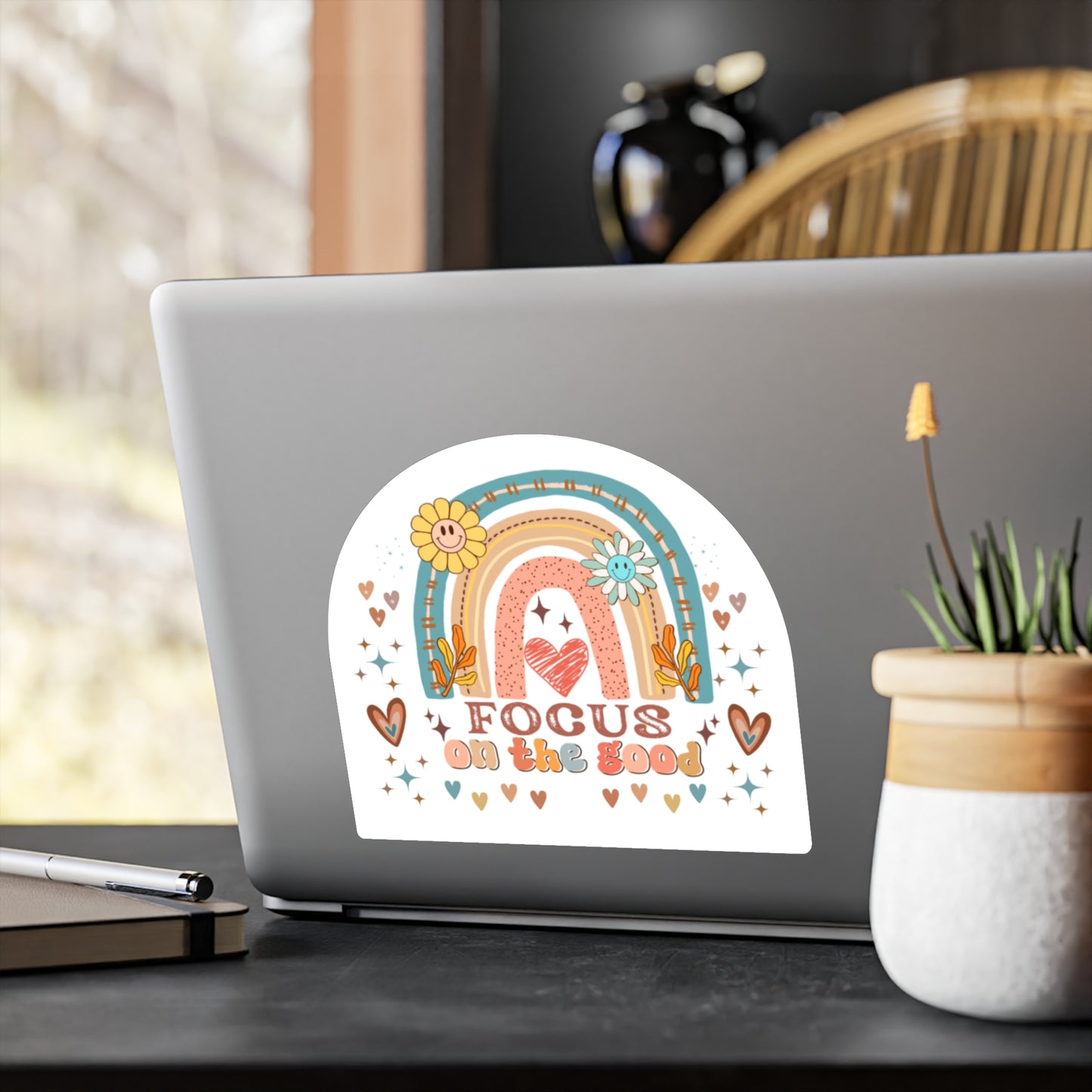 All-Weather Vinyl Decal: “Focus on the Good” Rainbow Heart